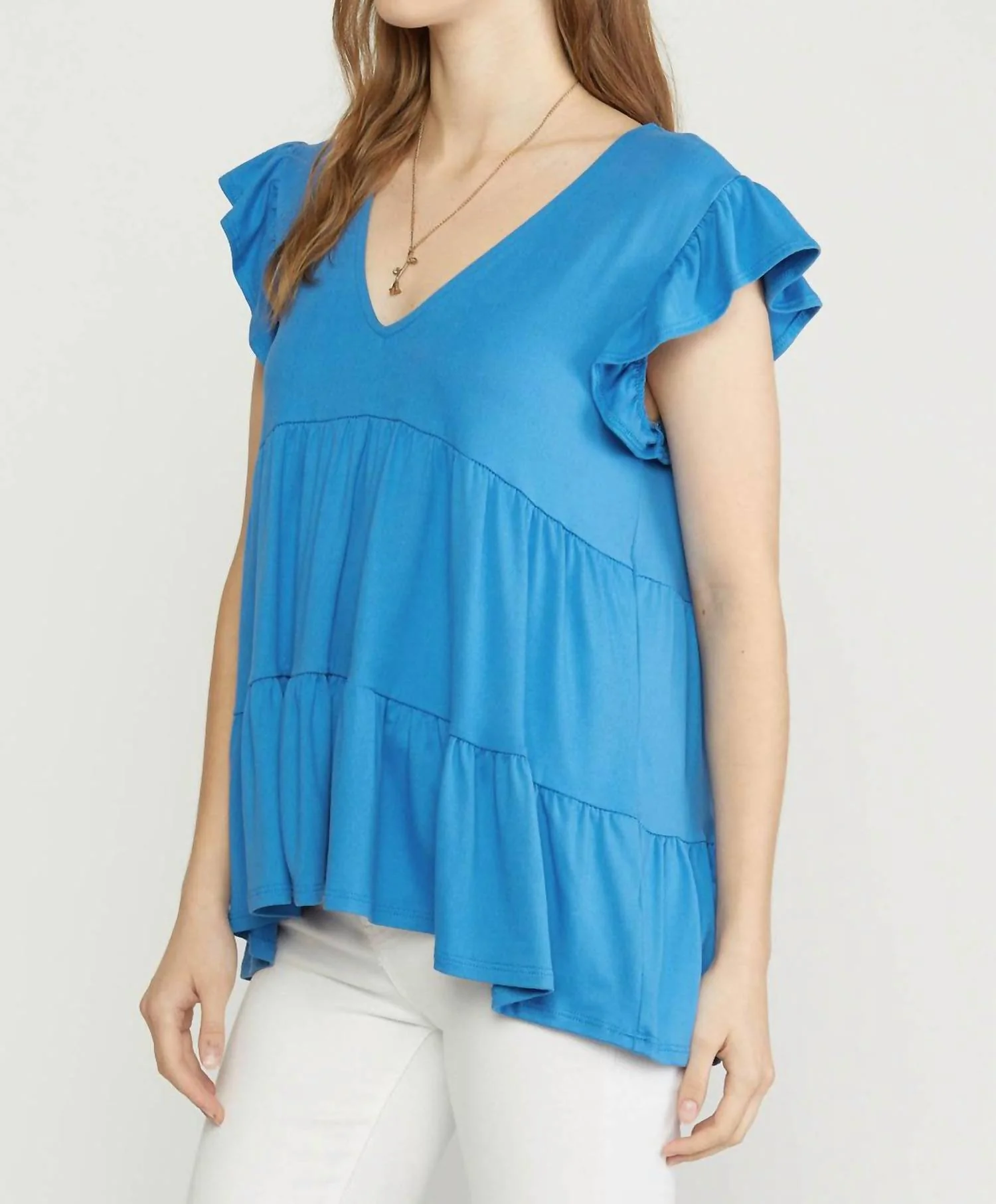 Tiered Ruffle Babydoll Top In French Blue - Image 3