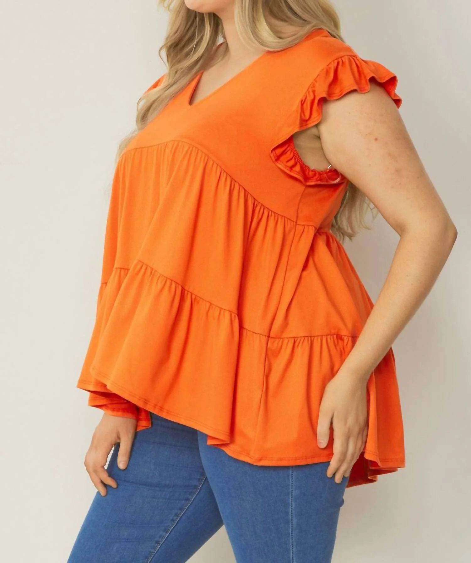 Tiered Ruffle Babydoll Top In Orange - Image 3