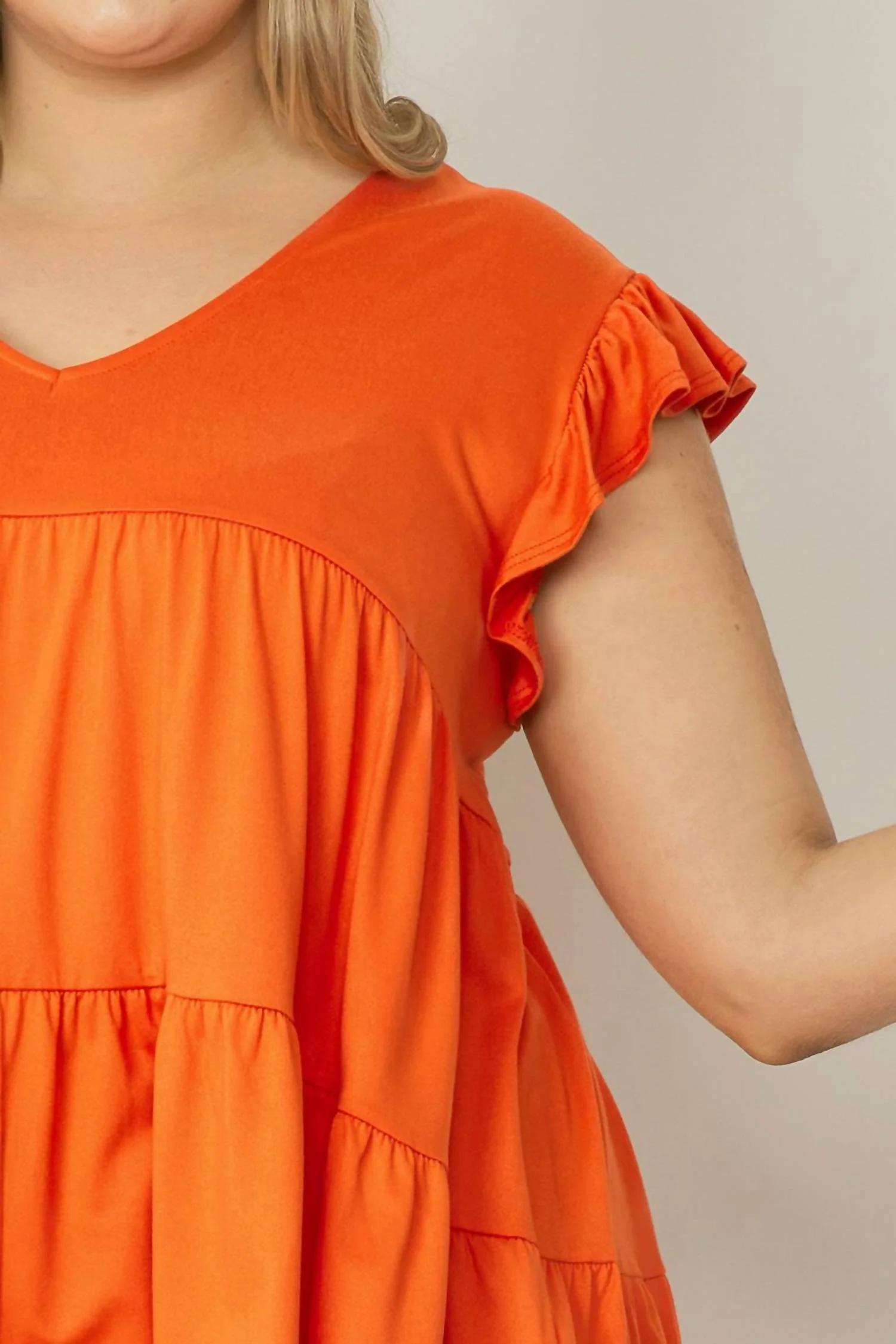 Tiered Ruffle Babydoll Top In Orange - Image 4