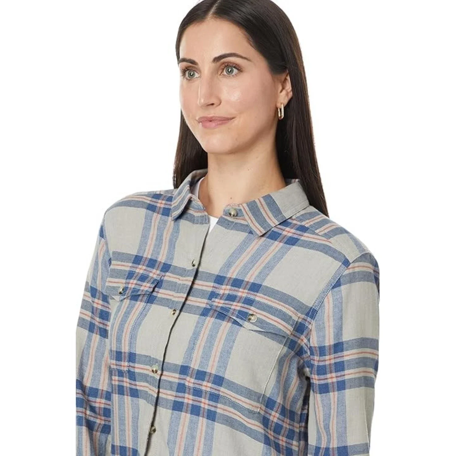 Toad&Co Re-Form Flannel Shirt Women's Basalt Lg Scale Button-Up GBO1737 - Image 4