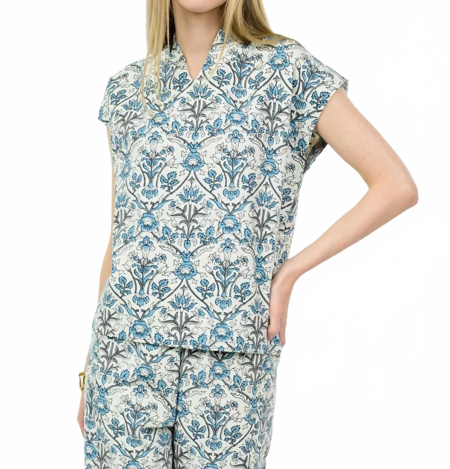 Toile Popover Top In Blue