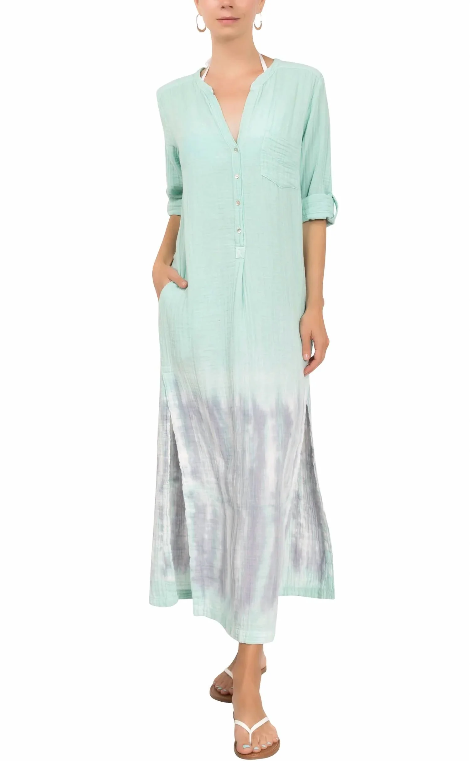 Tracey Caftan Dress In Tie Dye Seafoam