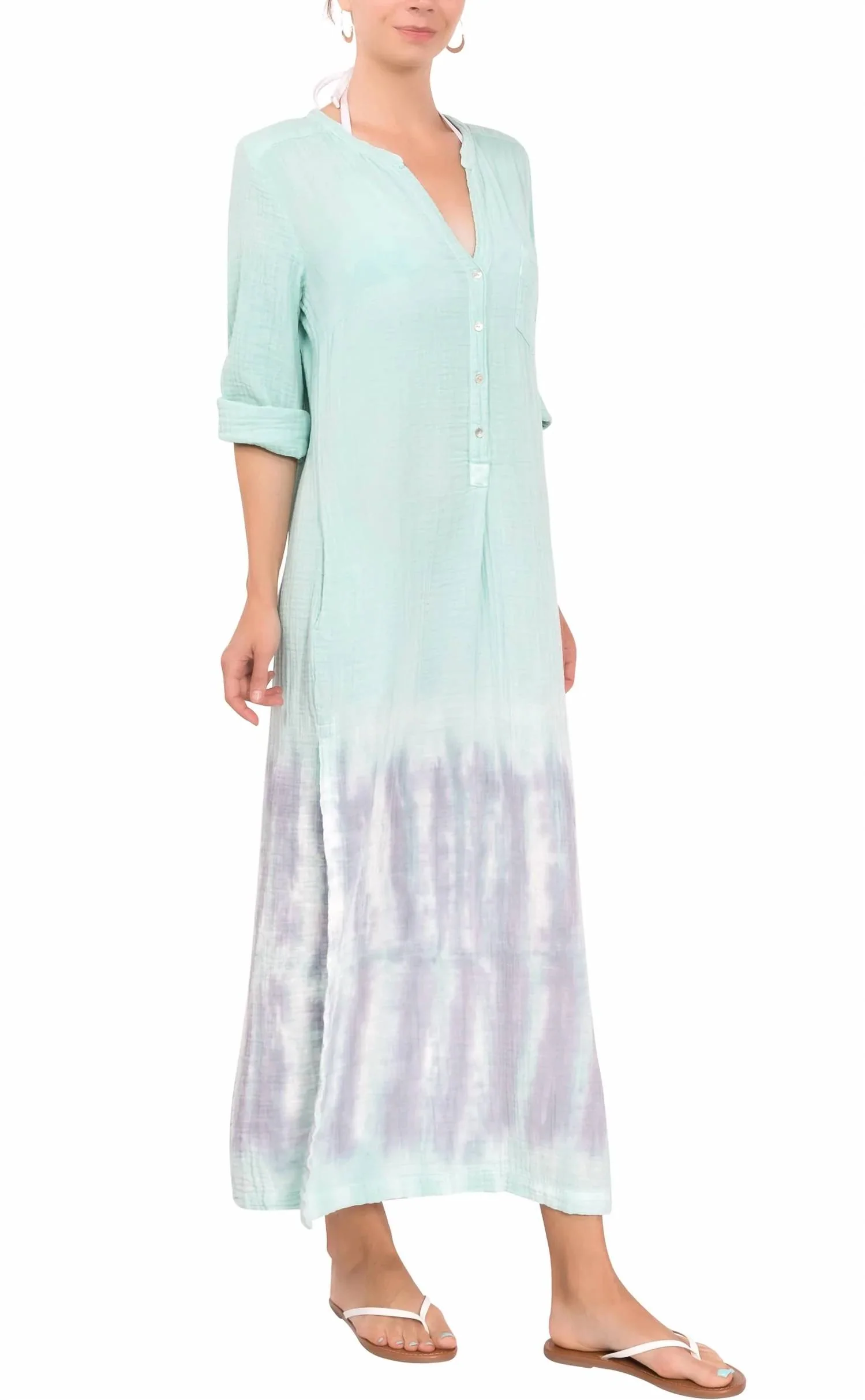 Tracey Caftan Dress In Tie Dye Seafoam - Image 2