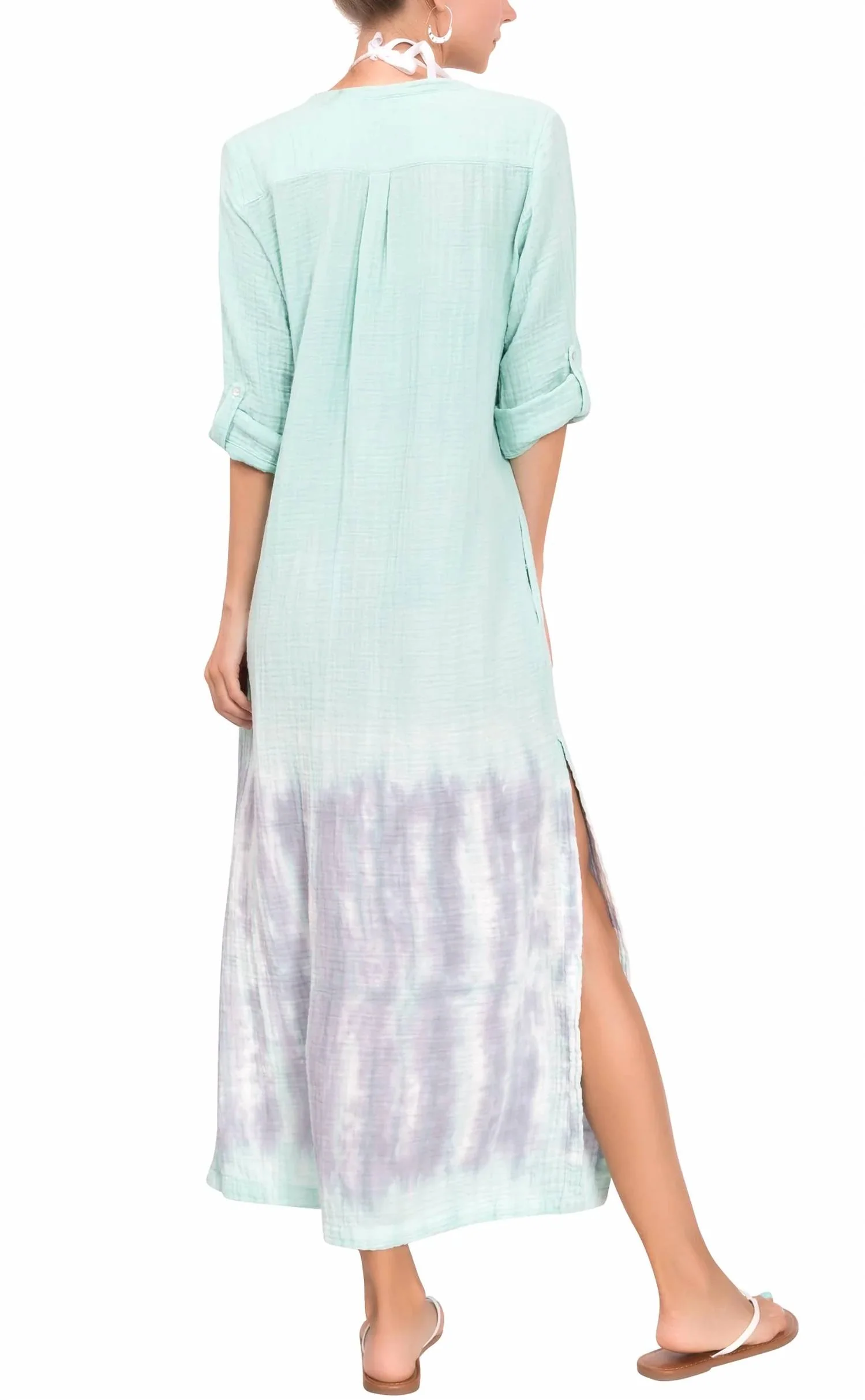 Tracey Caftan Dress In Tie Dye Seafoam - Image 3