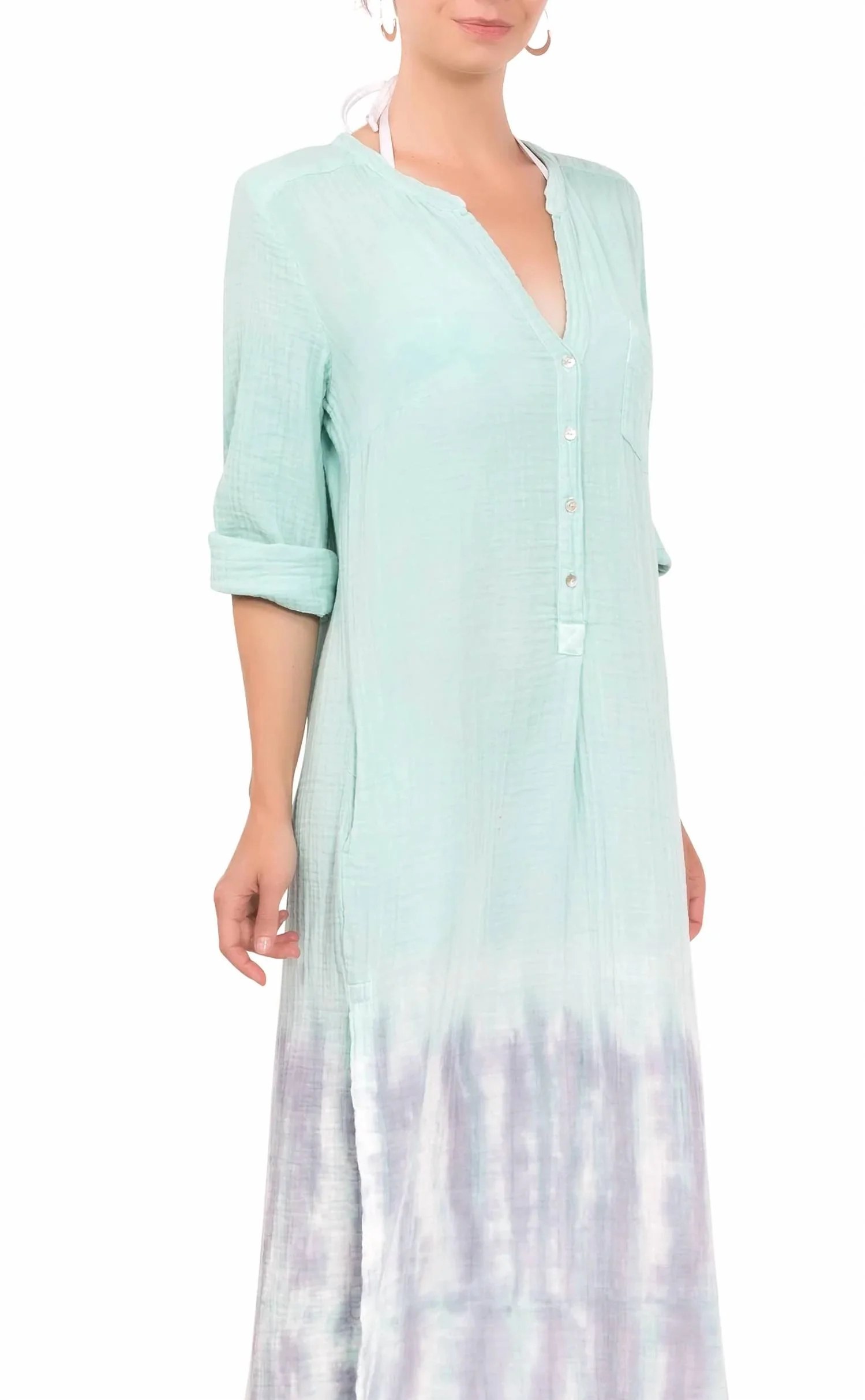 Tracey Caftan Dress In Tie Dye Seafoam - Image 4