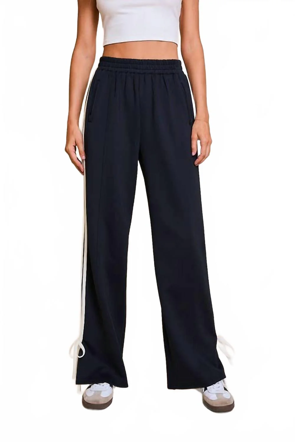 Track Pants With Bow Detail In Dark Navy