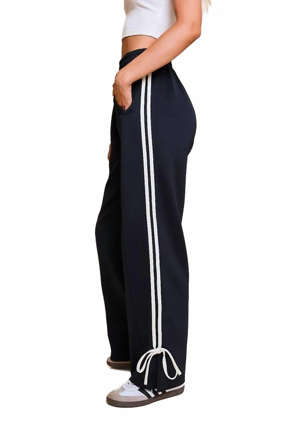 Track Pants With Bow Detail In Dark Navy - Image 2