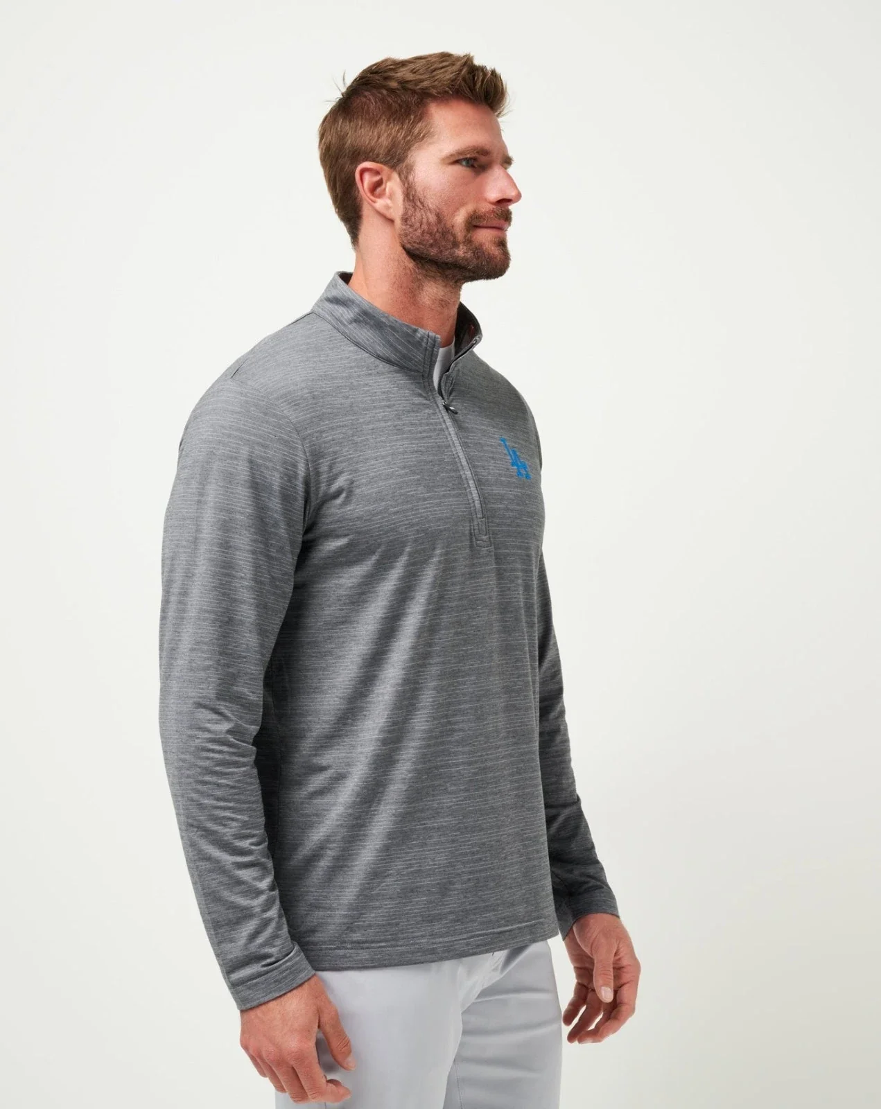 TravisMathew Los Angeles Dodgers The Heater Top Men's Gray Quarter Zip DDR 39 - Image 2