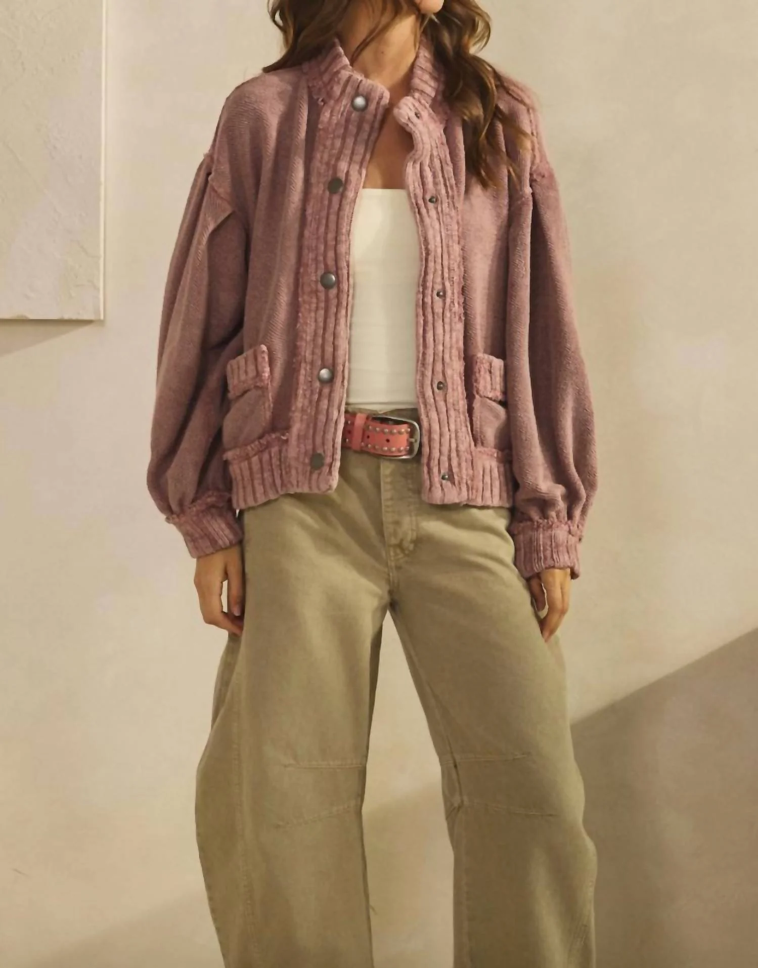Trinity Cardigan In Vintage Mauve - Image 4
