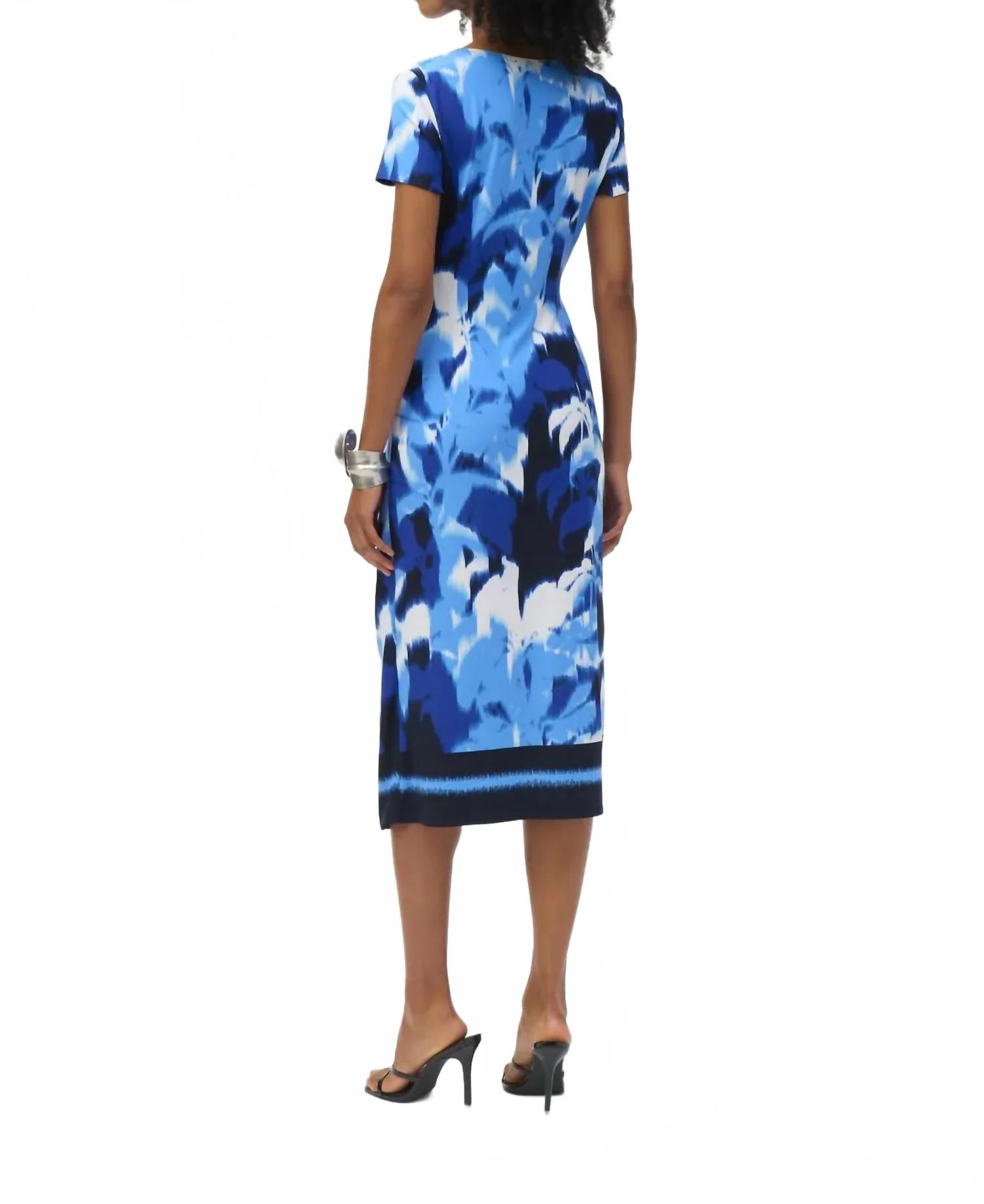 Tropical Print Asymmetrical Dress In Blue/vanilla - Image 2