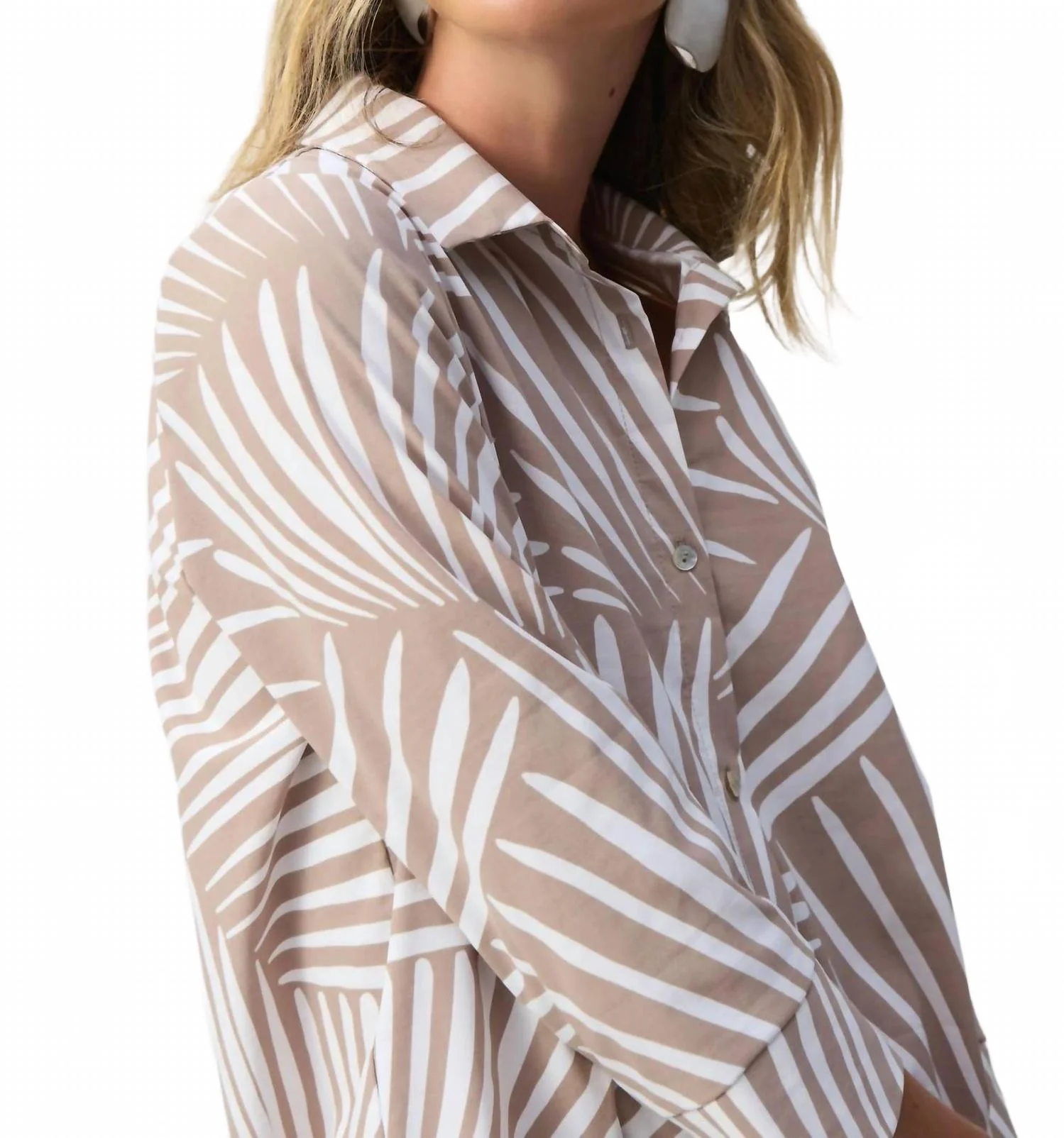 Tropical Print Poplin Shirt Dress In Dune/vanilla - Image 4