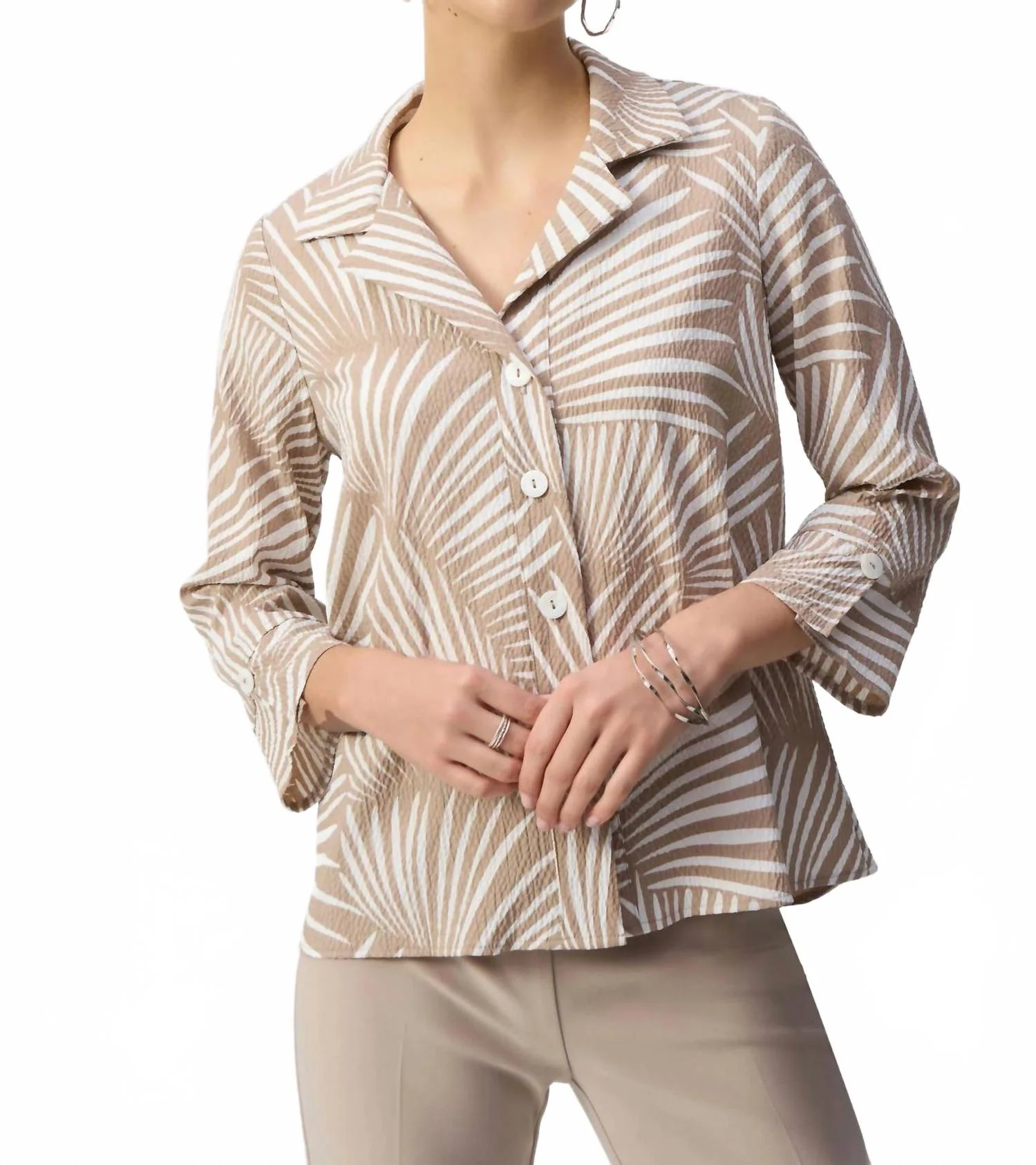 Tropical Print Textured Trapeze Jacket In Dune/vanilla - Image 3