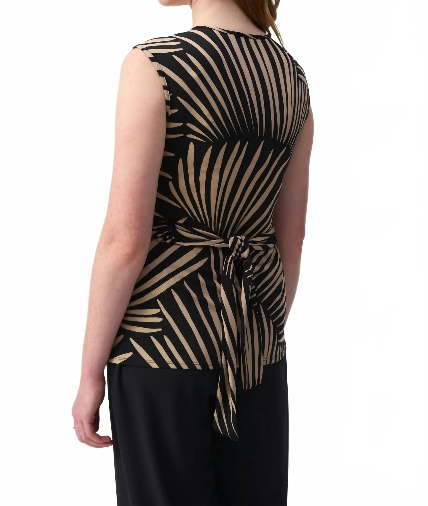 Tropical Print Waist Sash Flared Top In Black/dune - Image 2