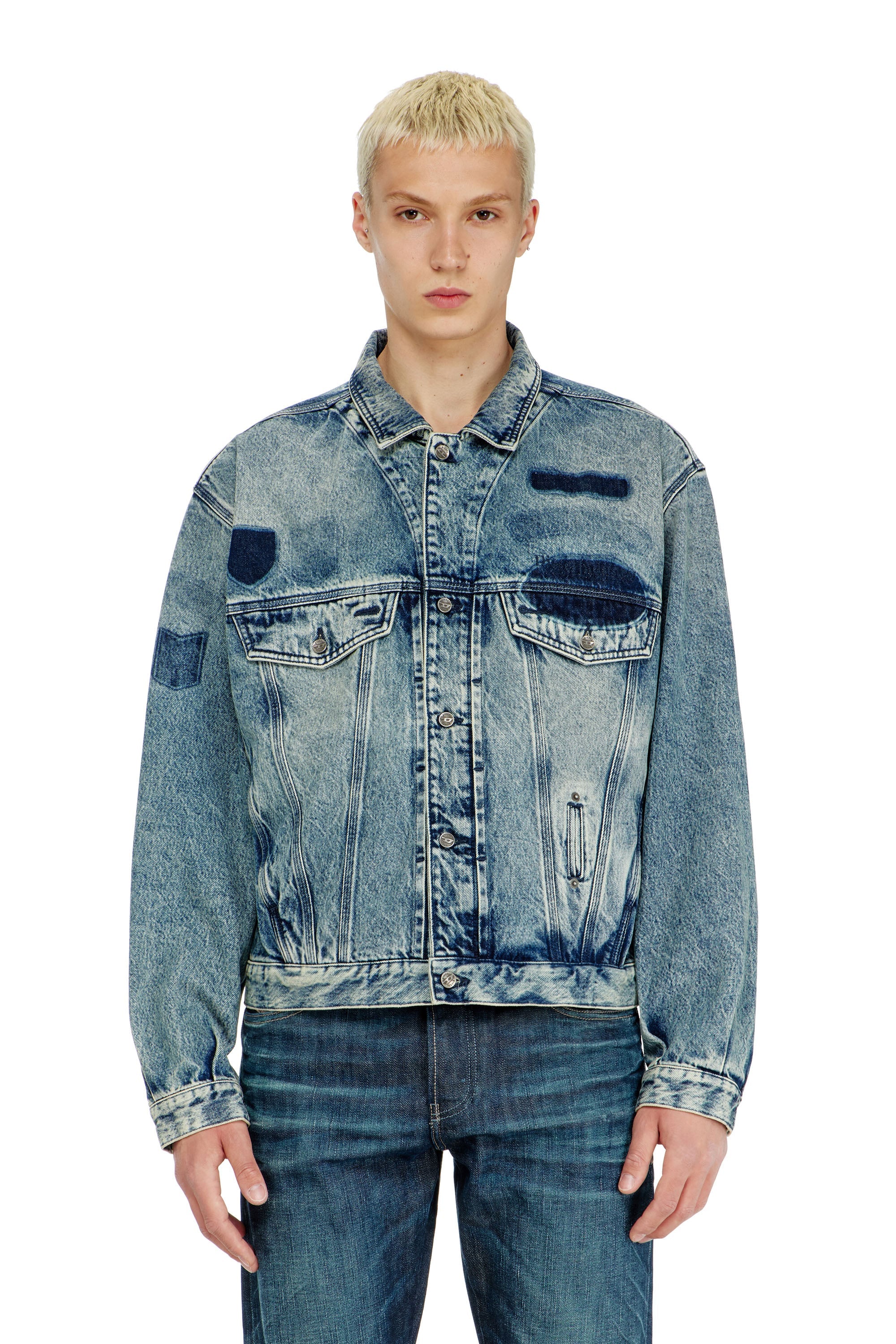 Trucker jacket with patch effects