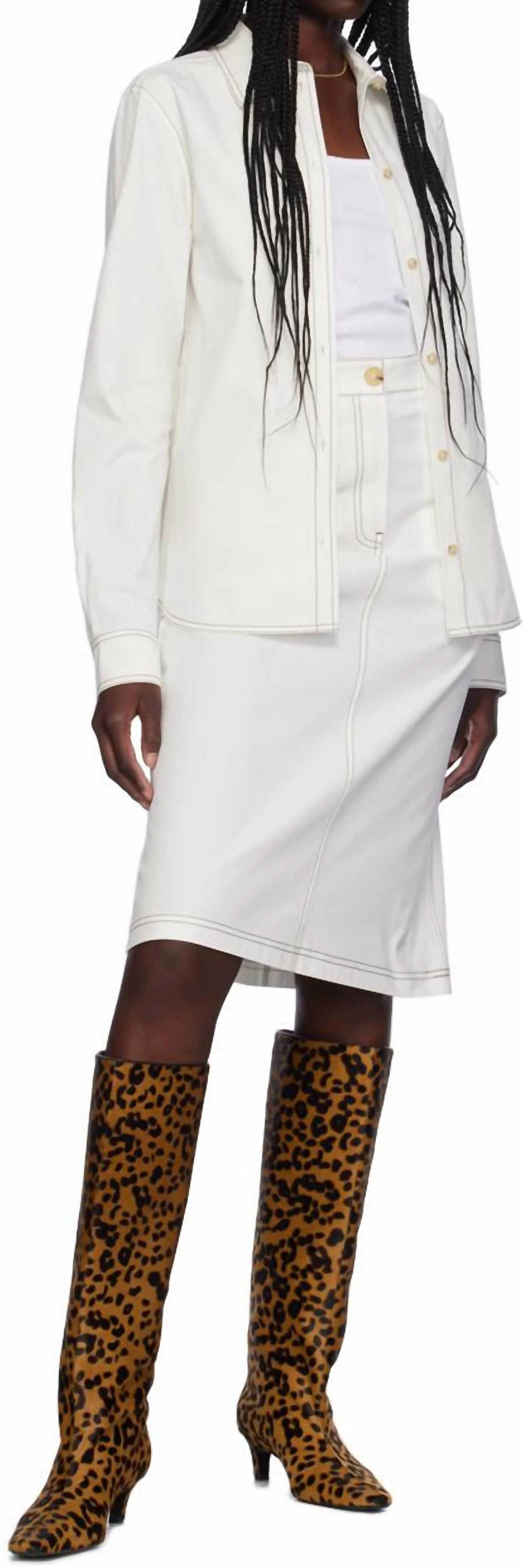 Tumbled Cotton Midi Skirt In White - Image 2