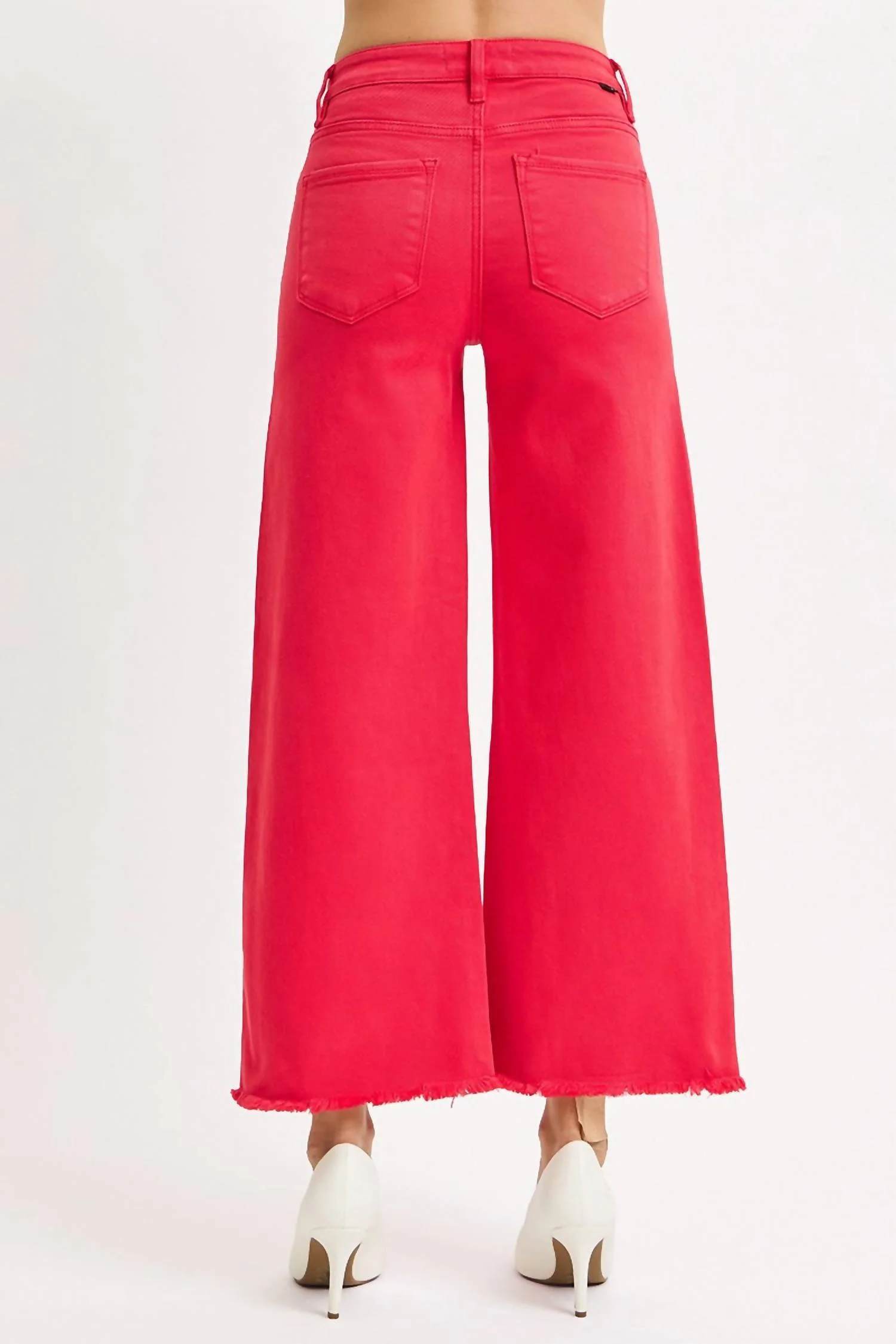 Tummy Control Red Raw Hem High Waisted Denim - Image 2