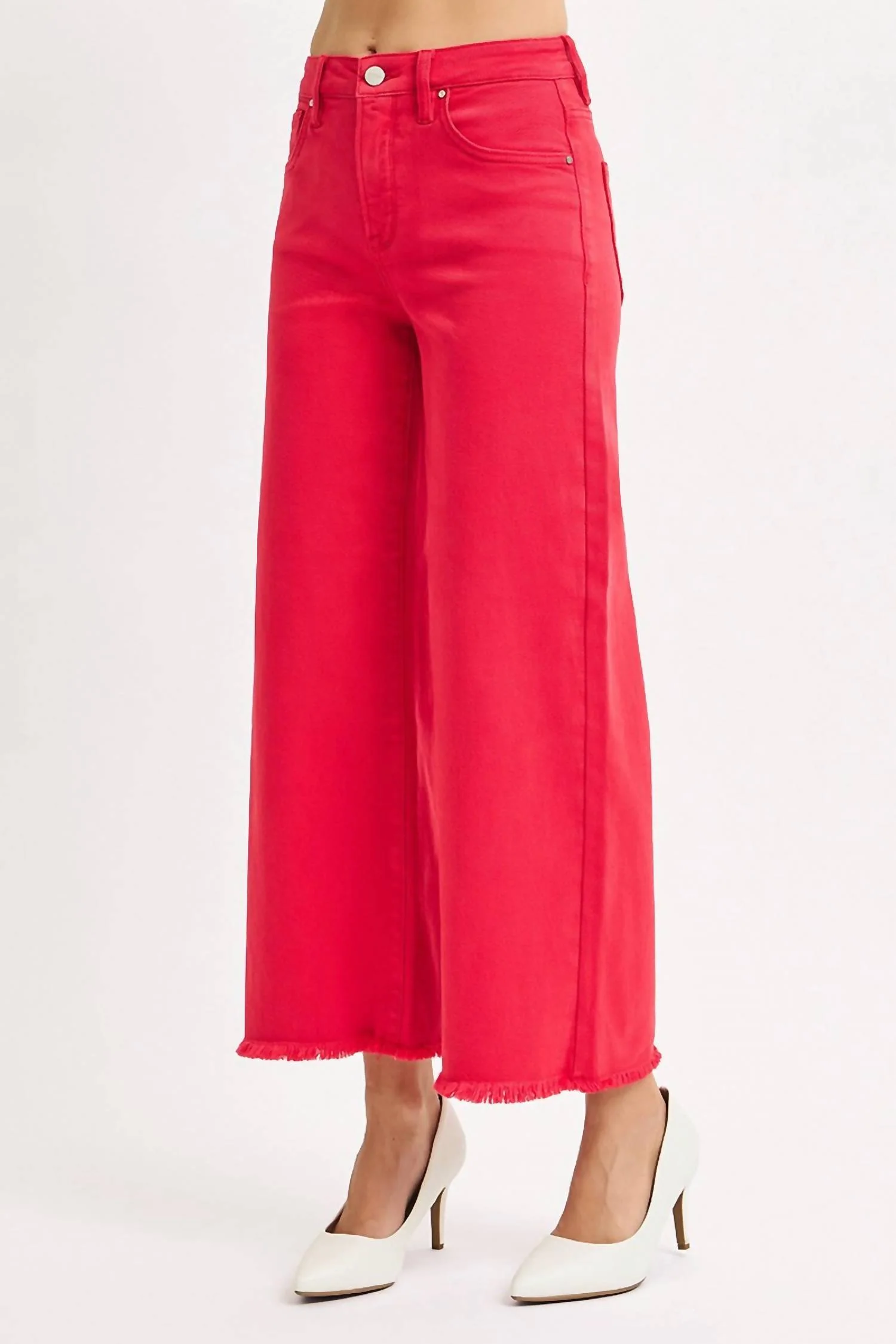 Tummy Control Red Raw Hem High Waisted Denim - Image 3