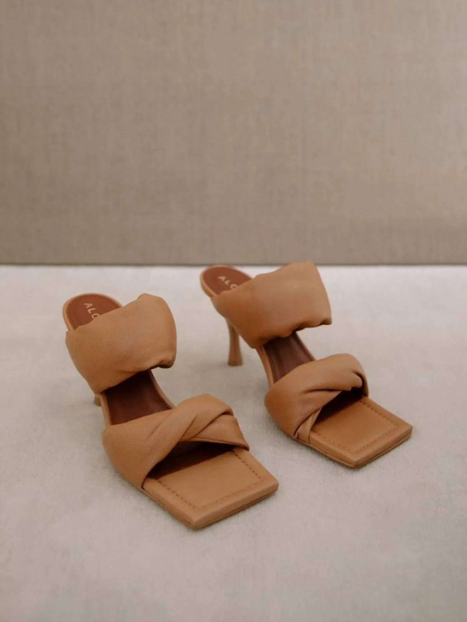 Twist Strap Leather Mules In Camel - Image 2