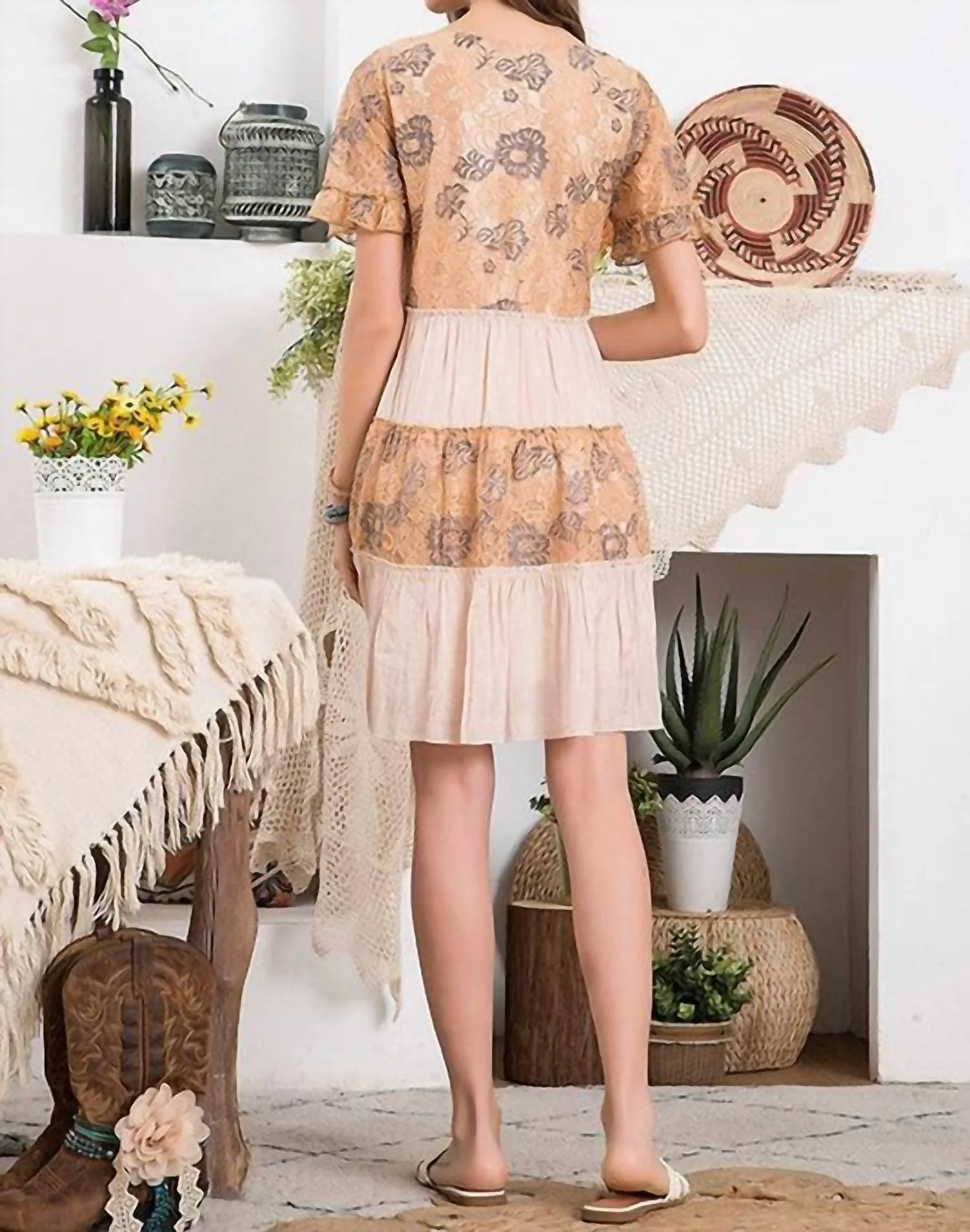 Two Tone Lace Mix Dress In Champaign - Image 2