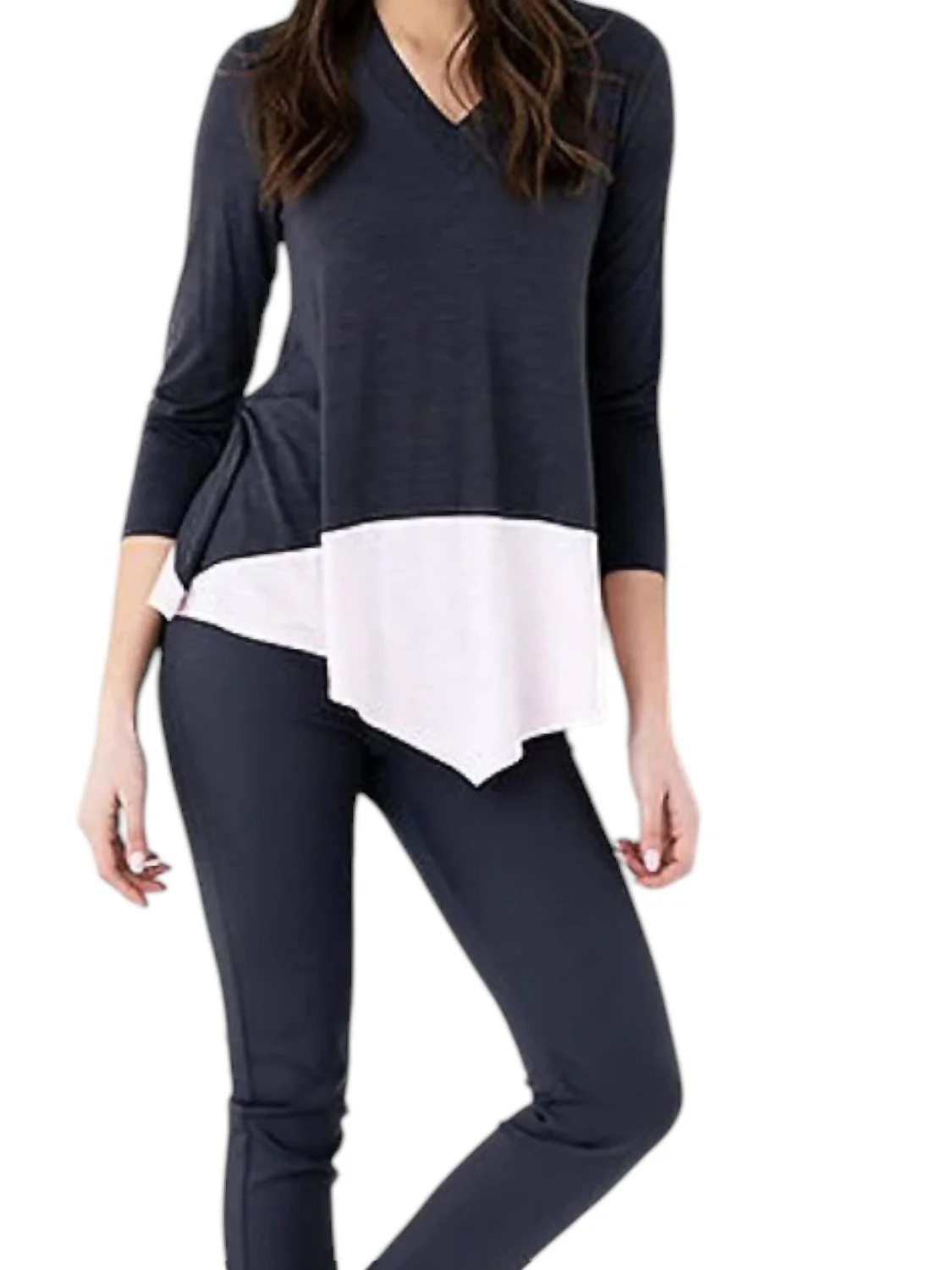 Two Tone Long Sleeve Top In Black And White - Image 2