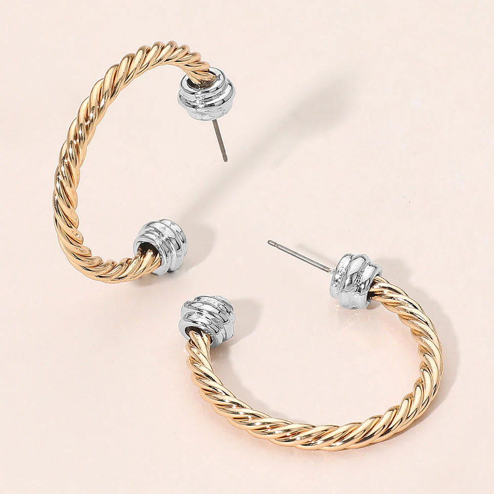 Two Tone Metal Rope Hoop Earrings - Image 5