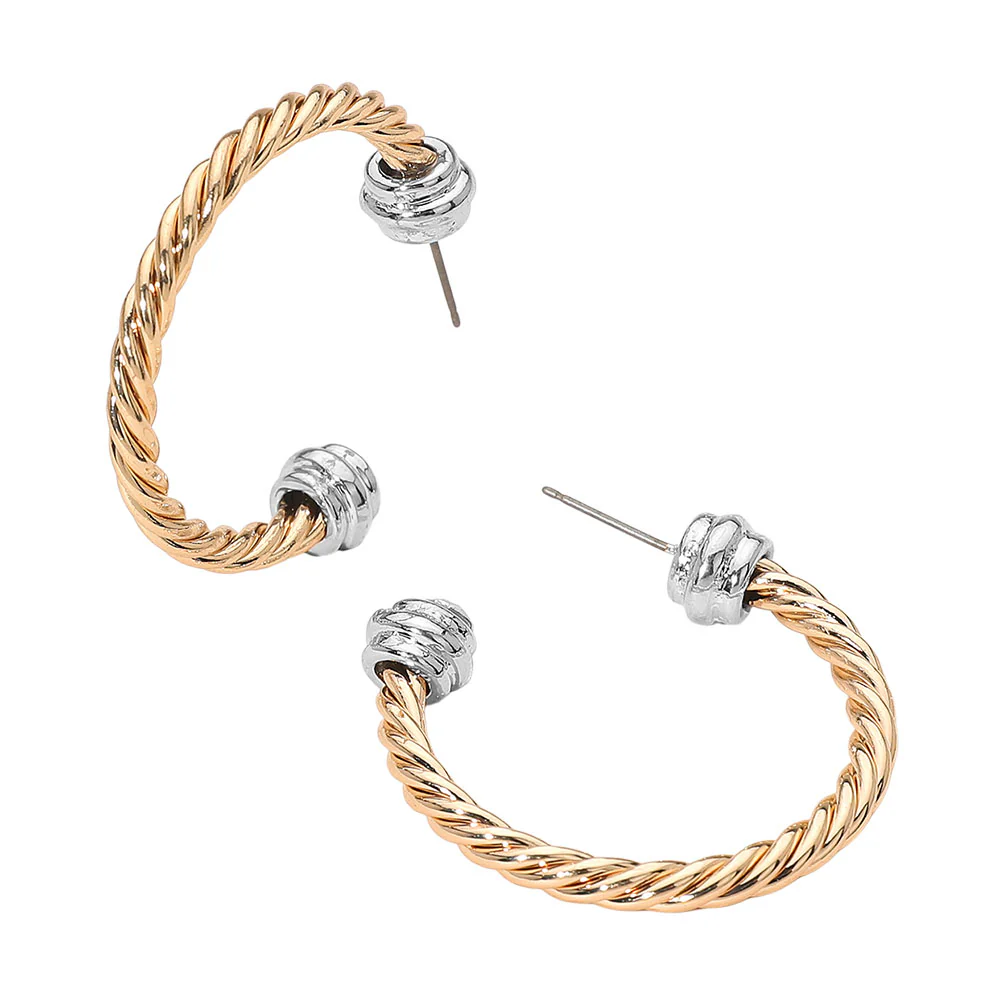 Two Tone Metal Rope Hoop Earrings - Image 6