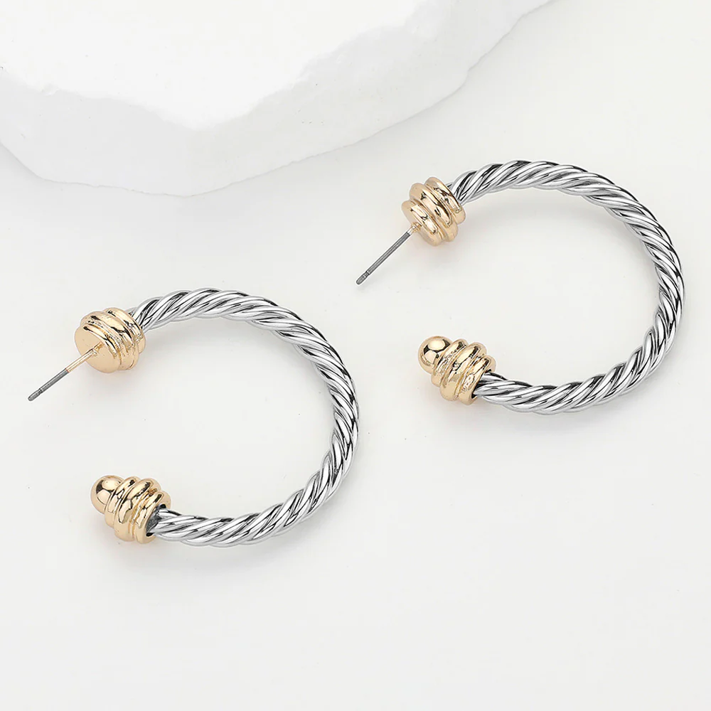 Two Tone Metal Rope Hoop Earrings - Image 8