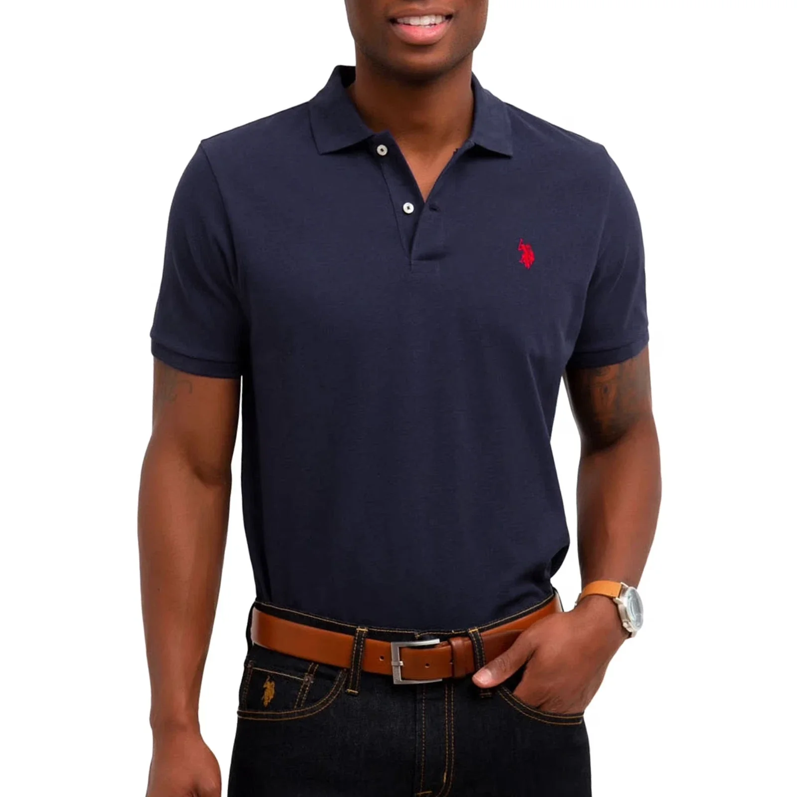 U.S. Polo Assn. Pique Polo Shirt Men's Navy Relaxed Fit Short Sleeve JDM24 - Image 4