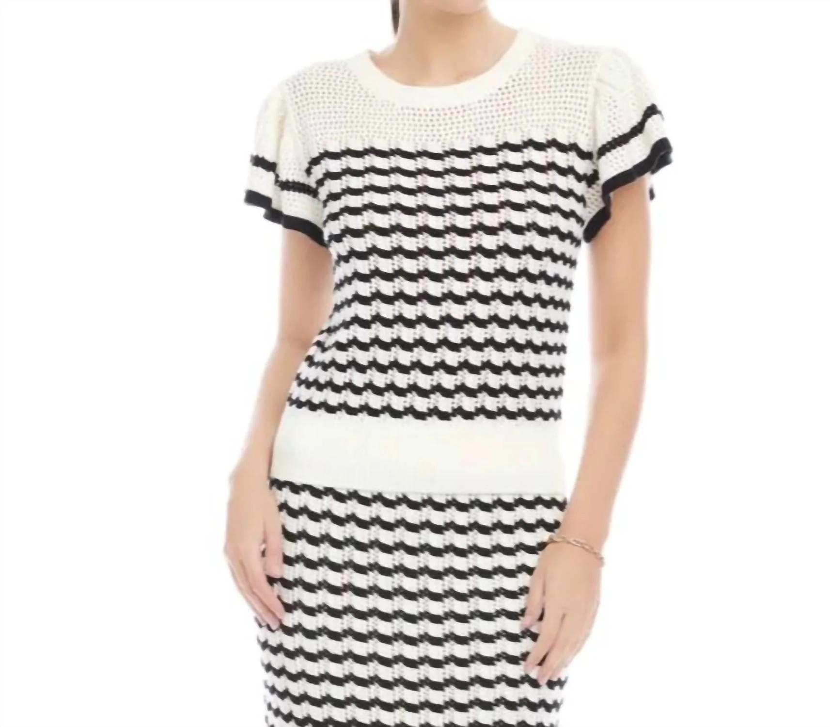 Uma Stripe Pointelle Cotton Blend Sweater In Black & White