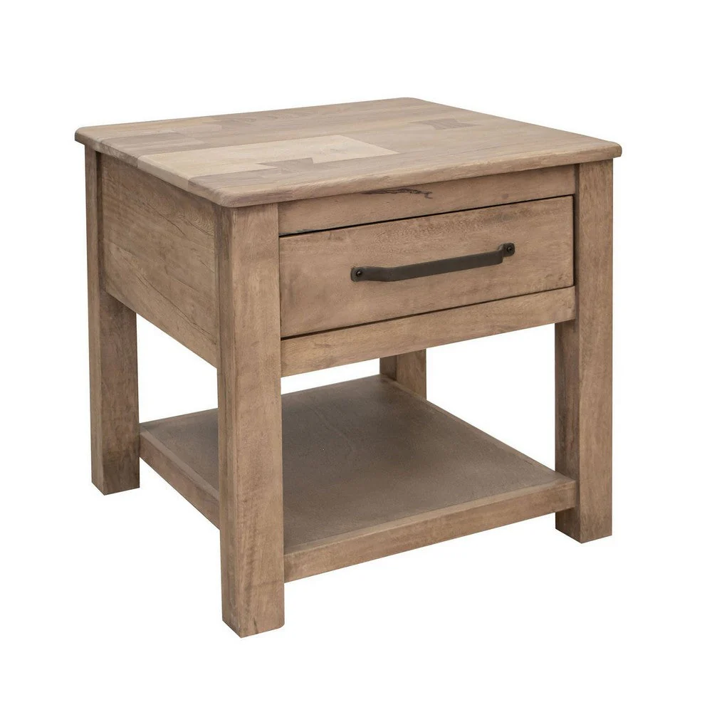 Umey 23 Inch Side End Table, 1 Drawer, Lower Shelf, Natural Brown Wood - Image 2