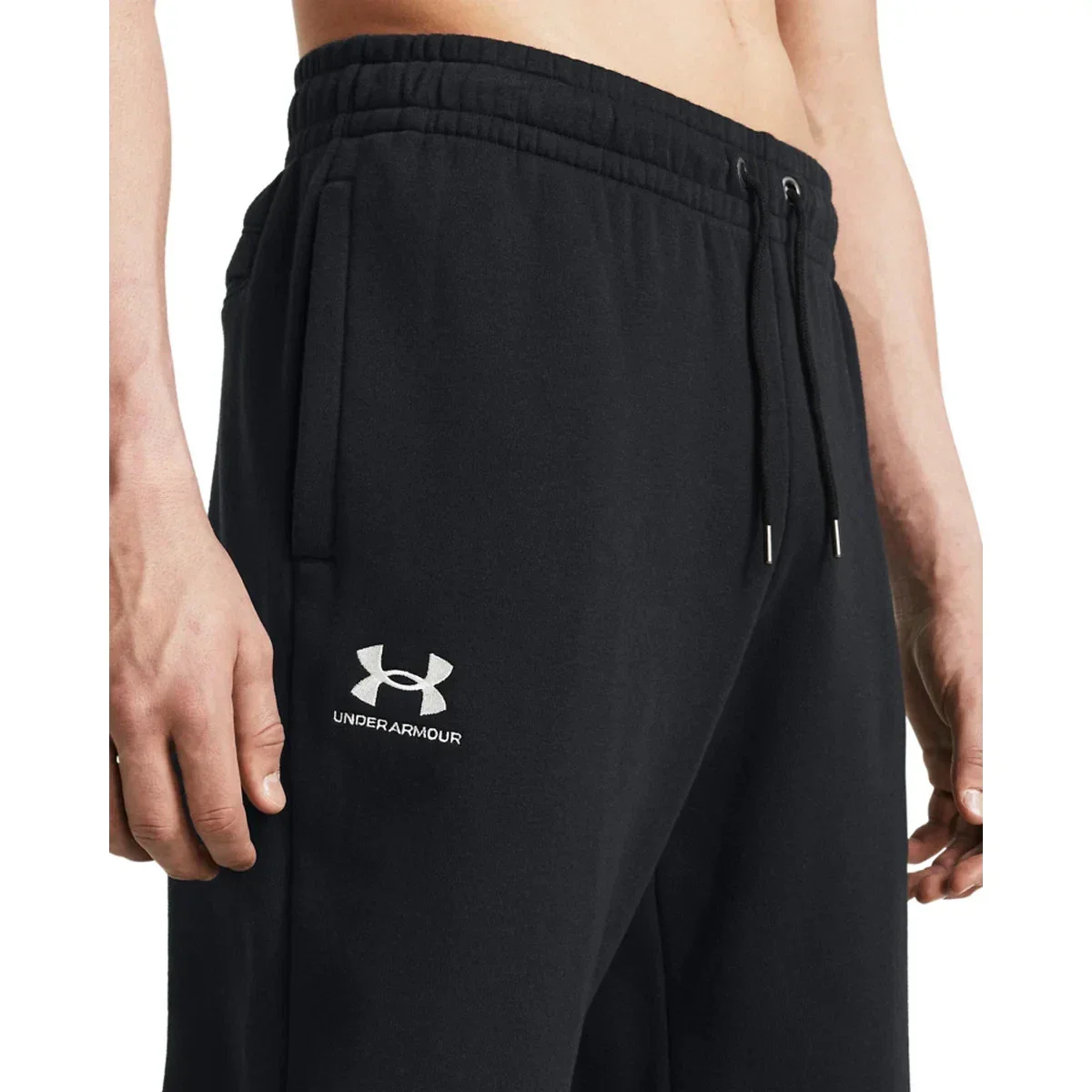 Under Armour Essential Fleece Joggers Men Black Tapered Leg Drawstring DSGL936 - Image 3