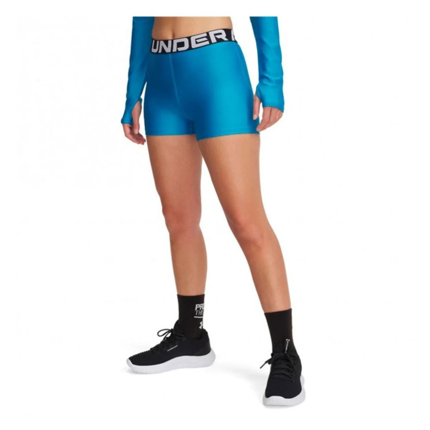 Under Armour HeatGear Shorts Women's Blue 4-Way Stretch Elastic Waist DSGL552 - Image 3