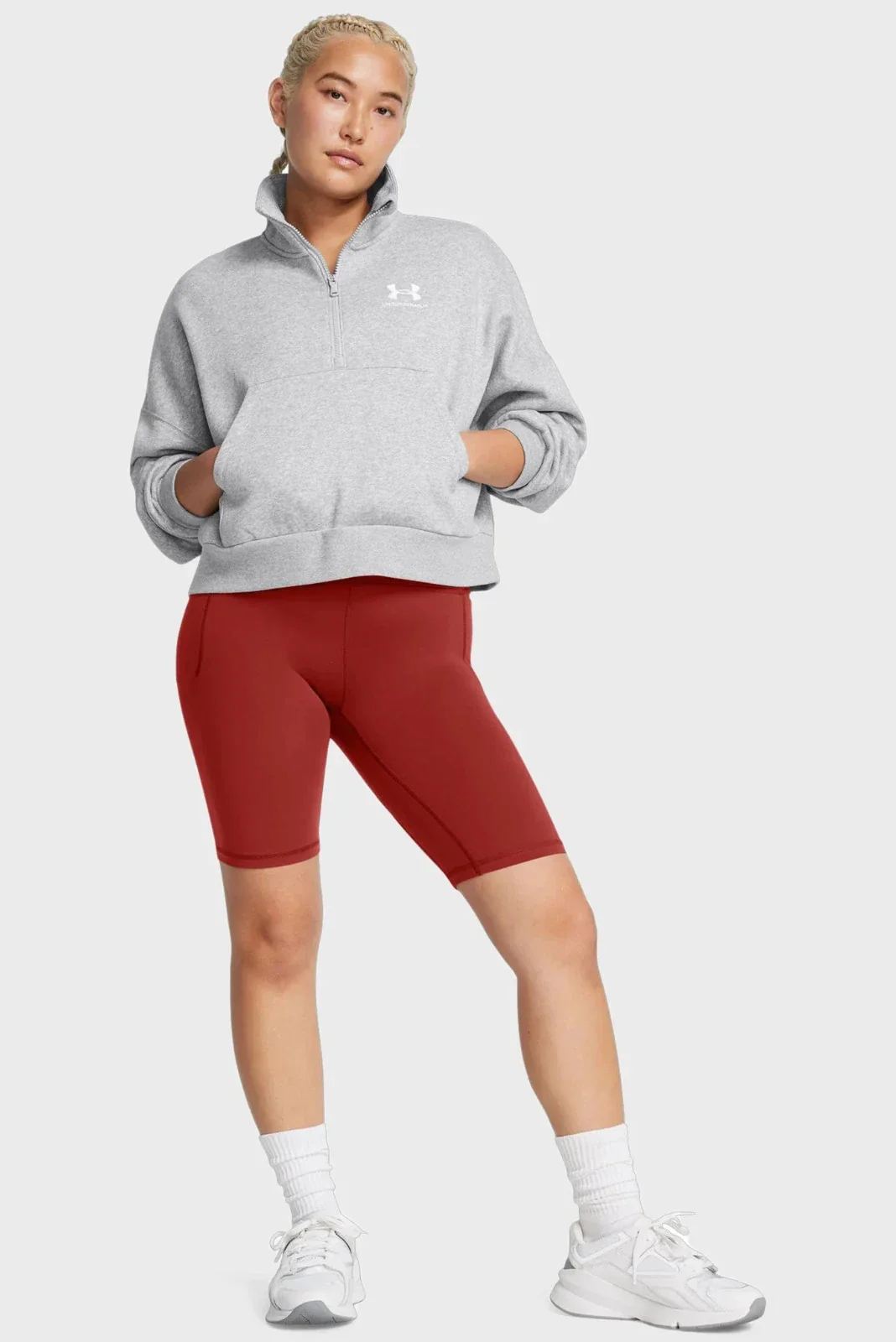 Under Armour Icon Fleece Sweatshirt Women's Gray Oversized 1/2 Zip DSGL227