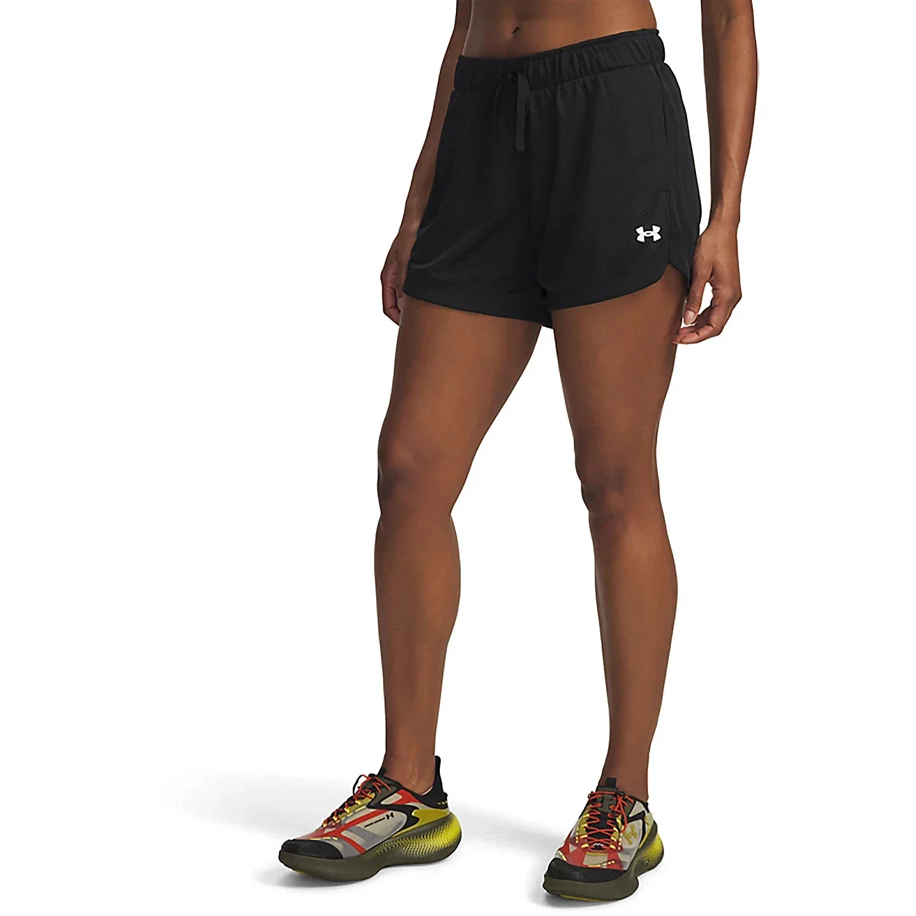 Under Armour Icon Mesh Shorts Women's Black 5" Mid Rise Elastic Waist DSGL499