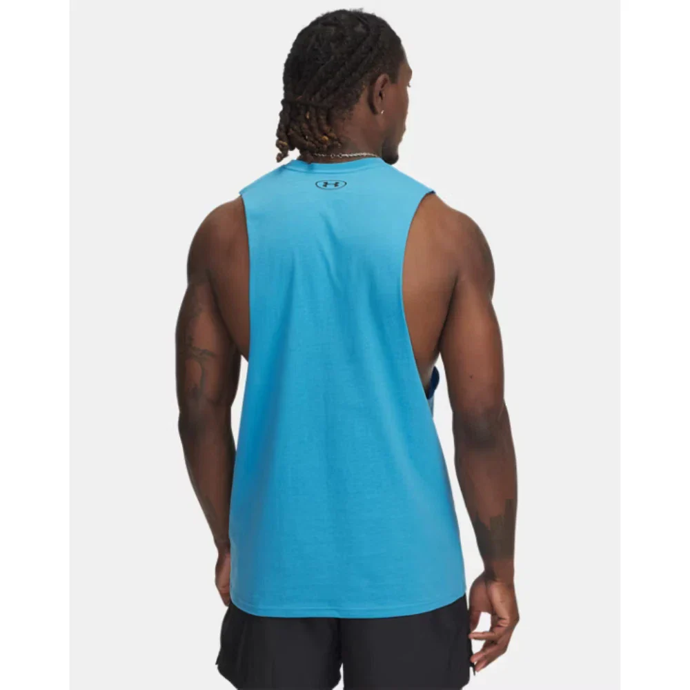 Under Armour Tank Top Men's Blue Left Chest Cut-Off Sleeveless Activewear JAX58 - Image 2
