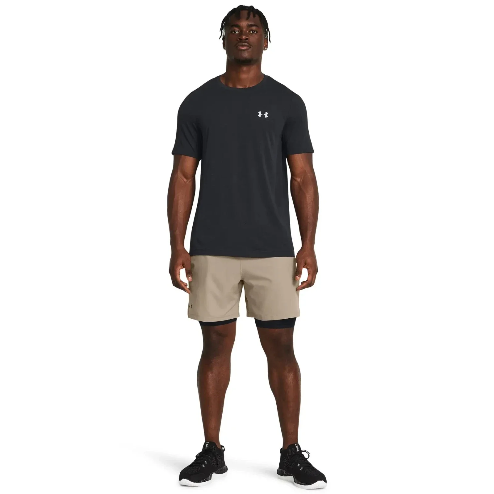 Under Armour Vanish 2-in-1 Shorts Men's Taupe Black Woven Brief Lined DSGL176 - Image 2