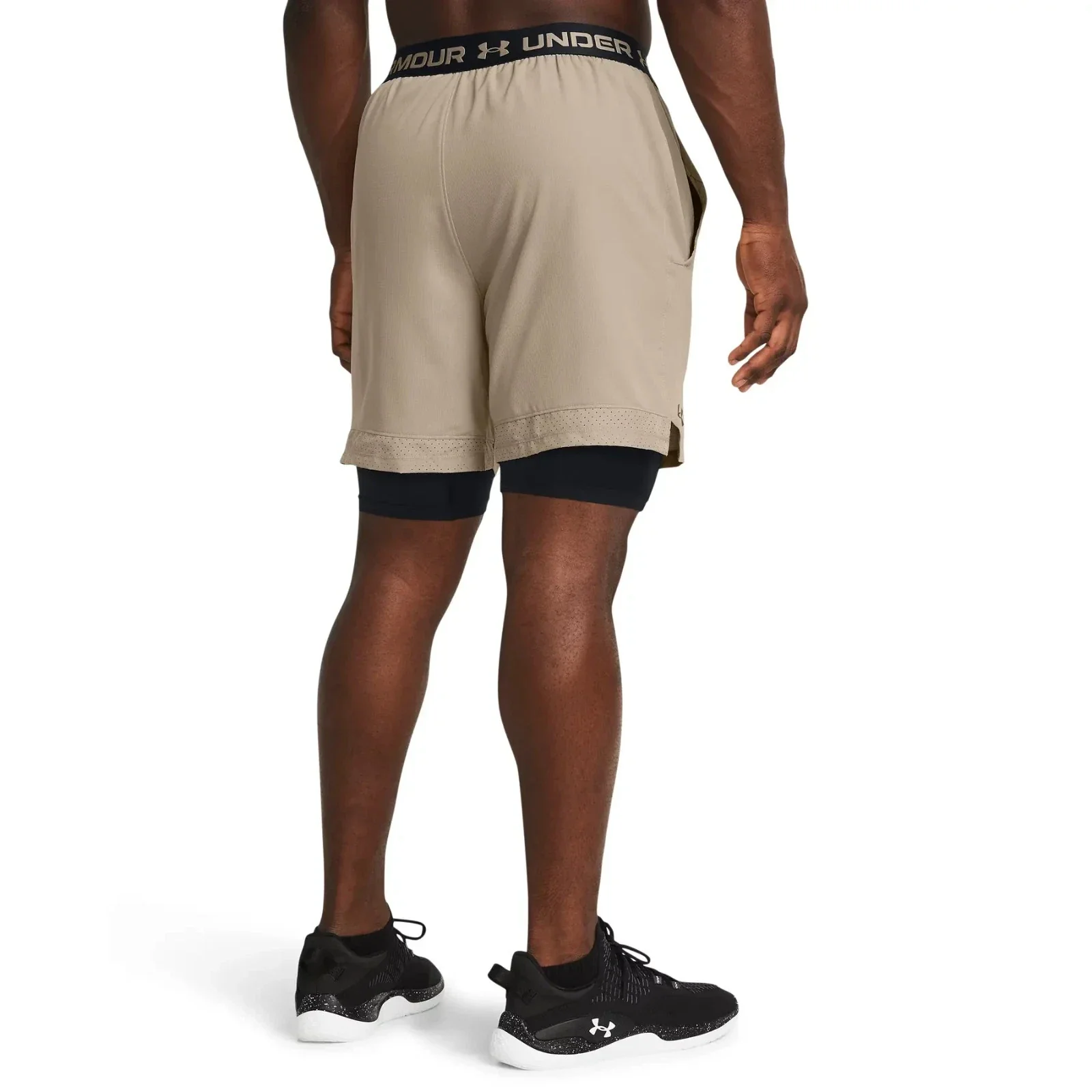 Under Armour Vanish 2-in-1 Shorts Men's Taupe Black Woven Brief Lined DSGL176 - Image 3