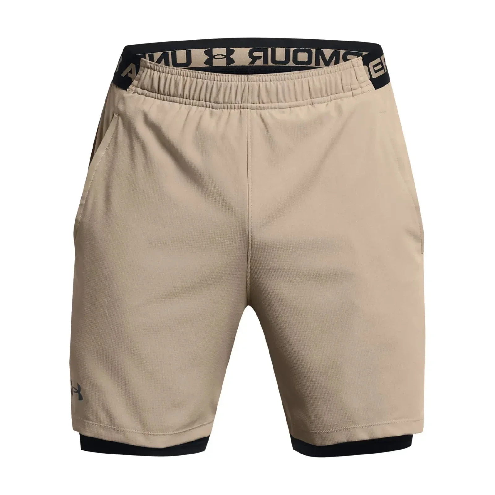 Under Armour Vanish 2-in-1 Shorts Men's Taupe Black Woven Brief Lined DSGL176 - Image 4