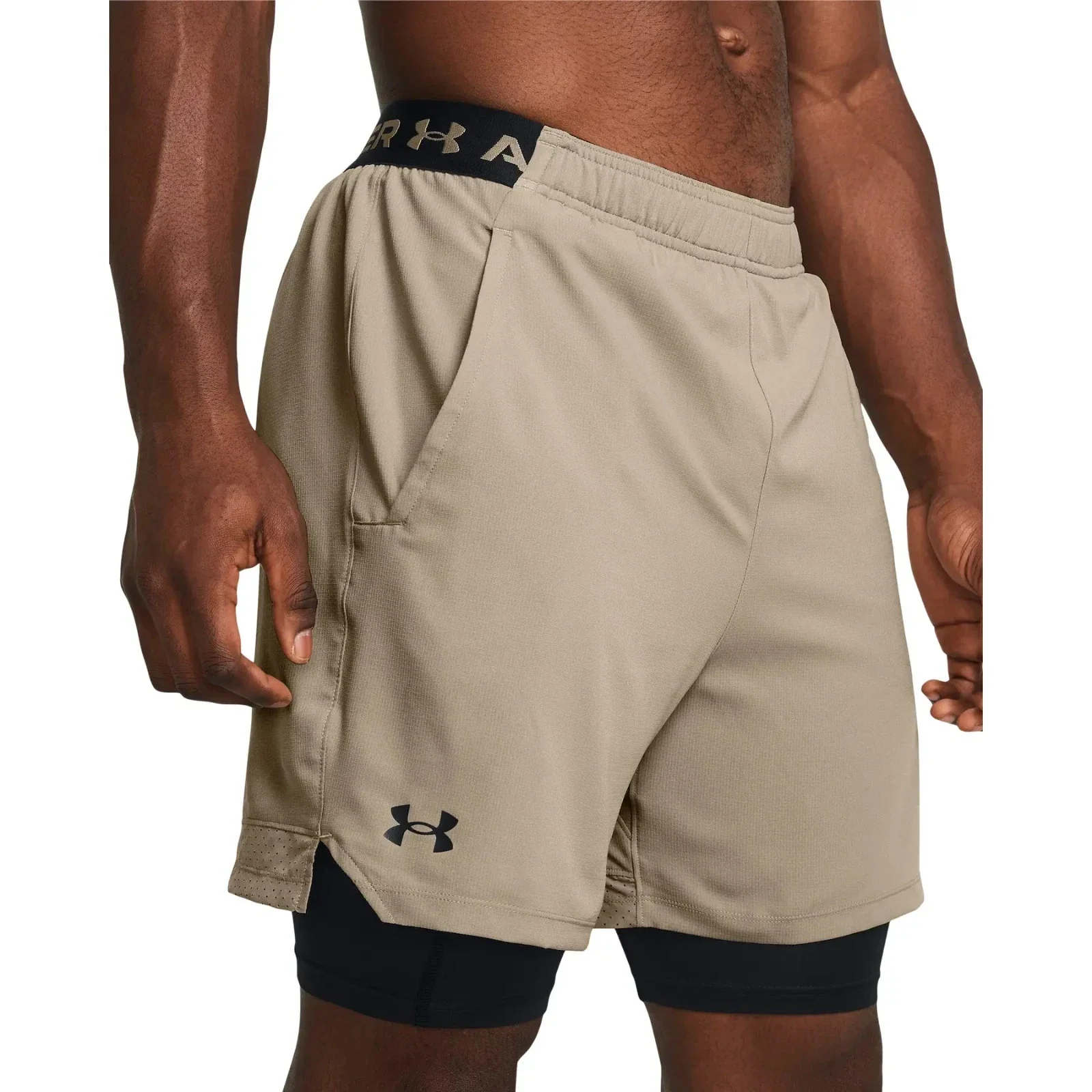 Under Armour Vanish 2-in-1 Shorts Men's Taupe Black Woven Brief Lined DSGL176 - Image 6