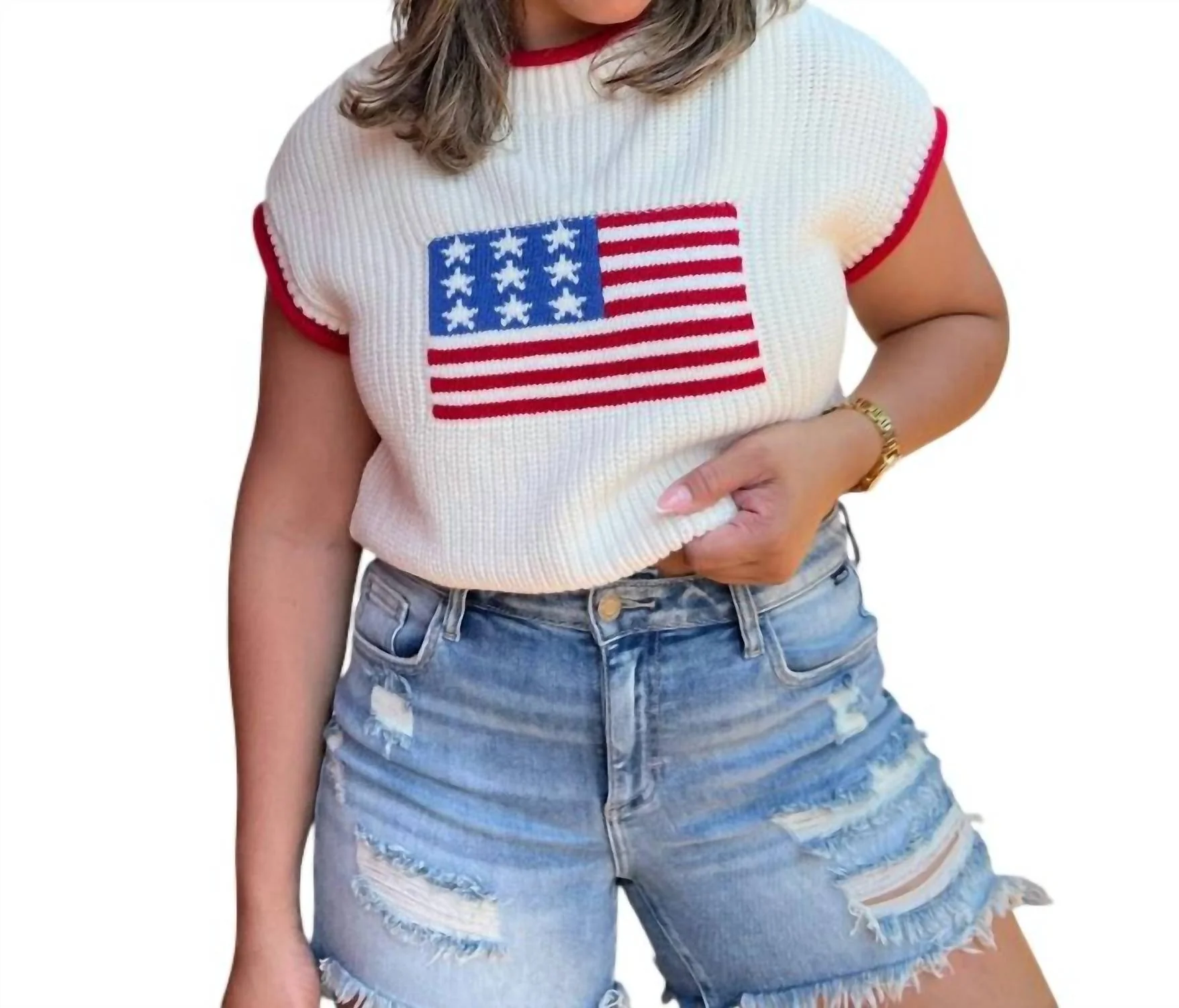 Usa Cropped Sweater In White