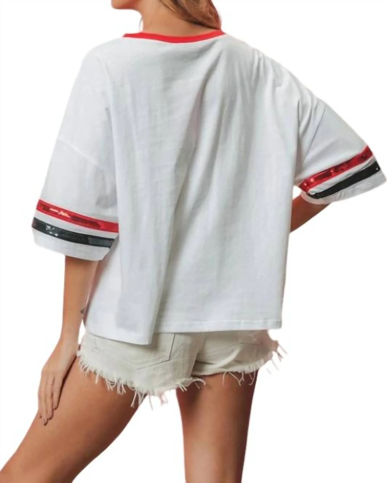Usa Striped Sequin Top In White - Image 3