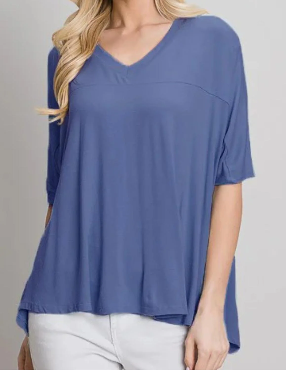 V-Neck Blouse In Dk Denim