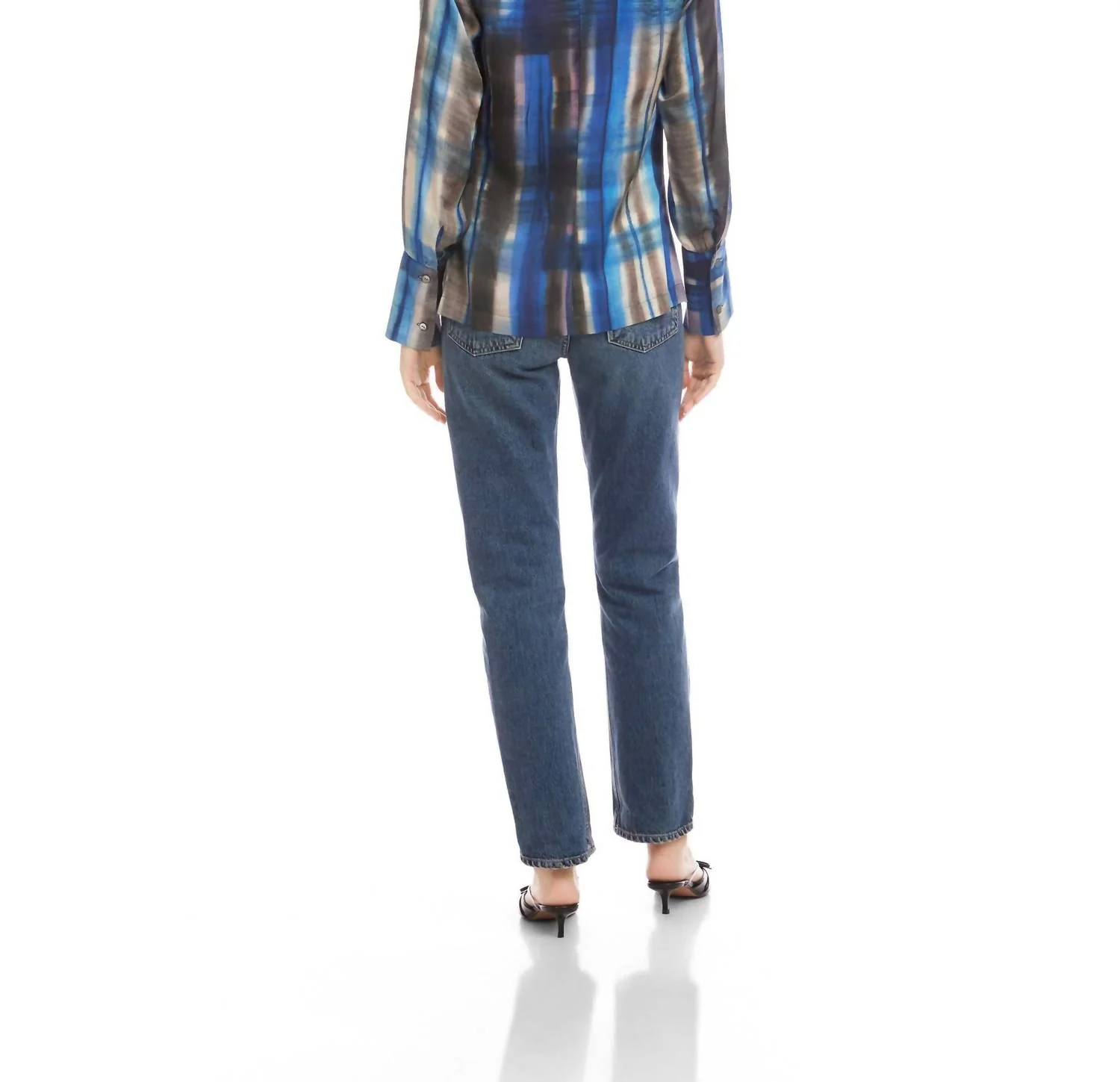 V Neck Button Front Blouse In Print - Image 2