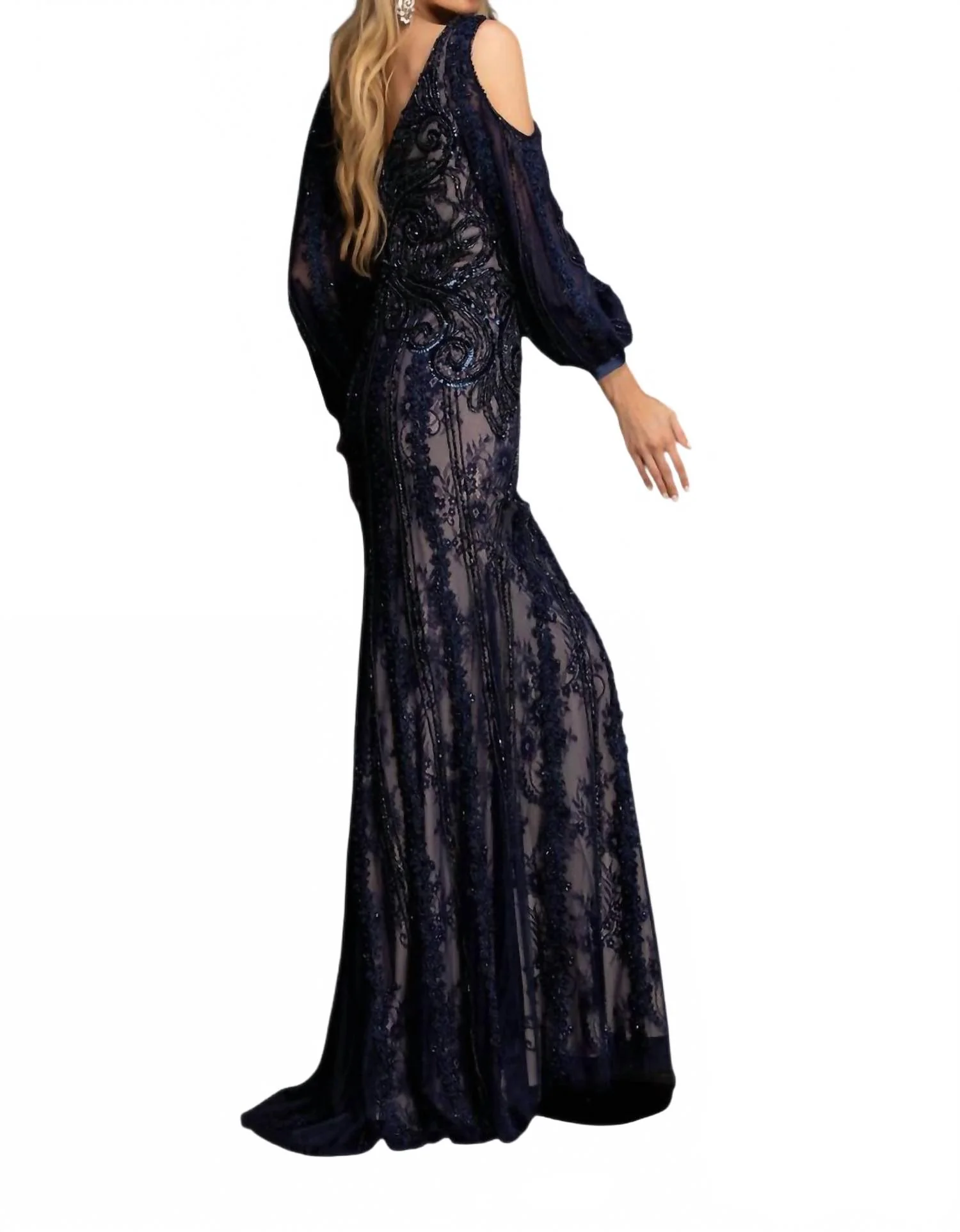 V-Neck Gown In Navy - Image 2