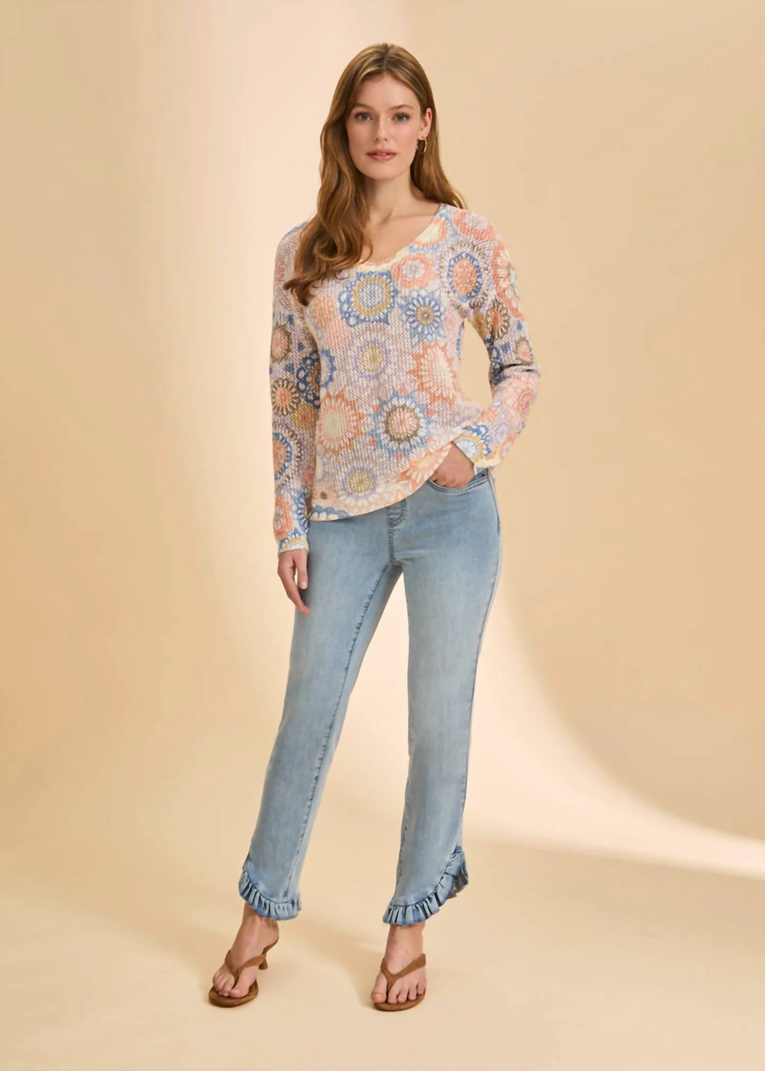V Neck Print Sweater Top In Dream Catcher - Image 3