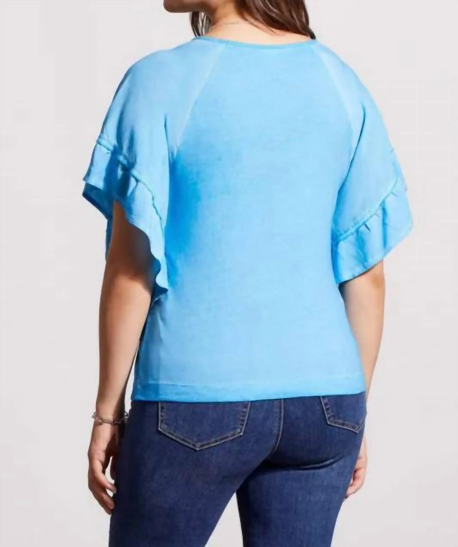 V-Neck Raglan Combo Sleeve Top In Azure - Image 2