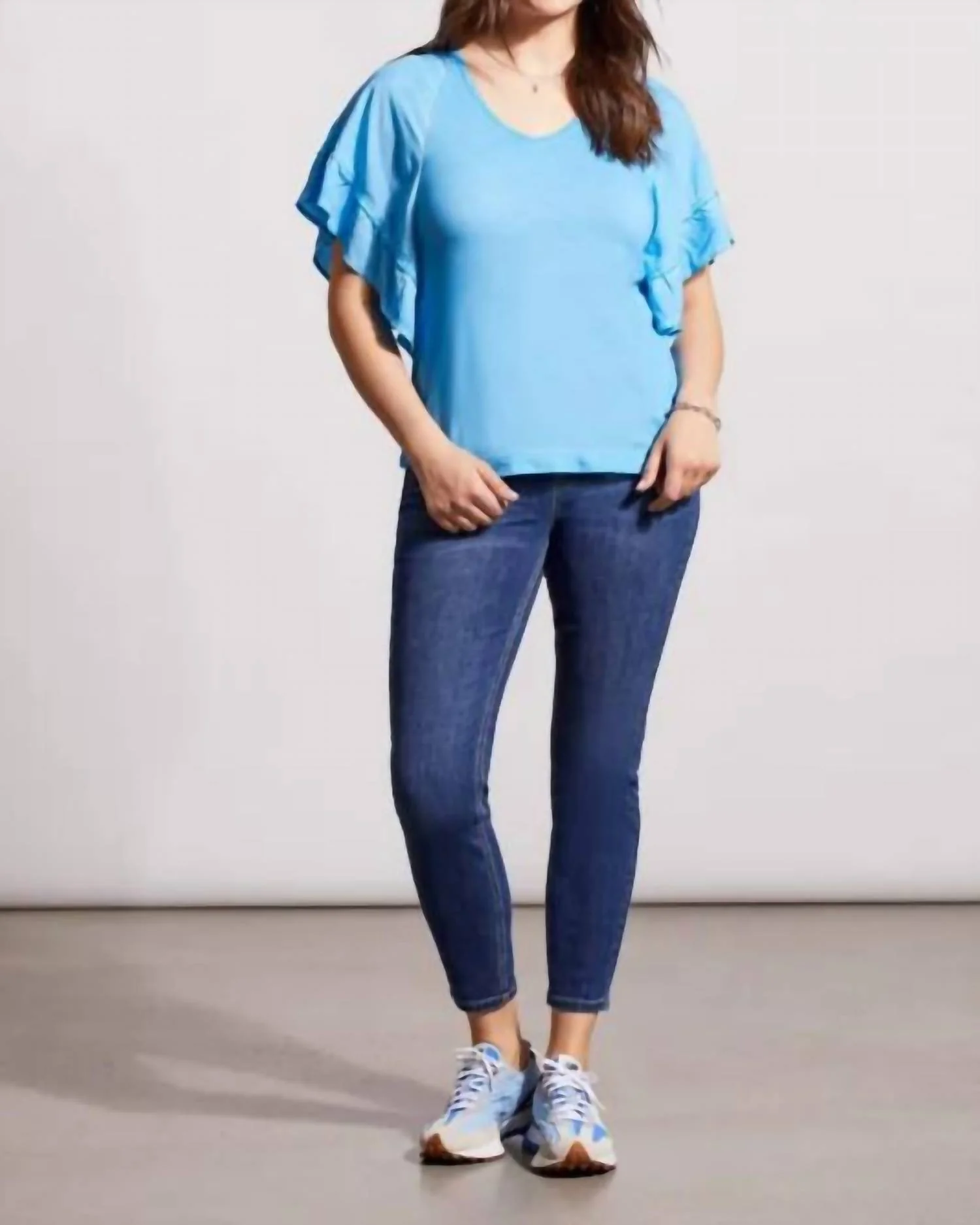 V-Neck Raglan Combo Sleeve Top In Azure - Image 3