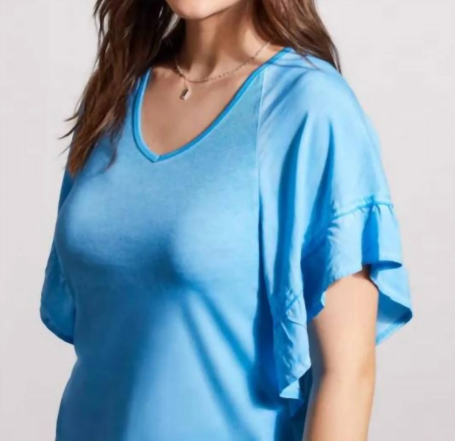 V-Neck Raglan Combo Sleeve Top In Azure - Image 4
