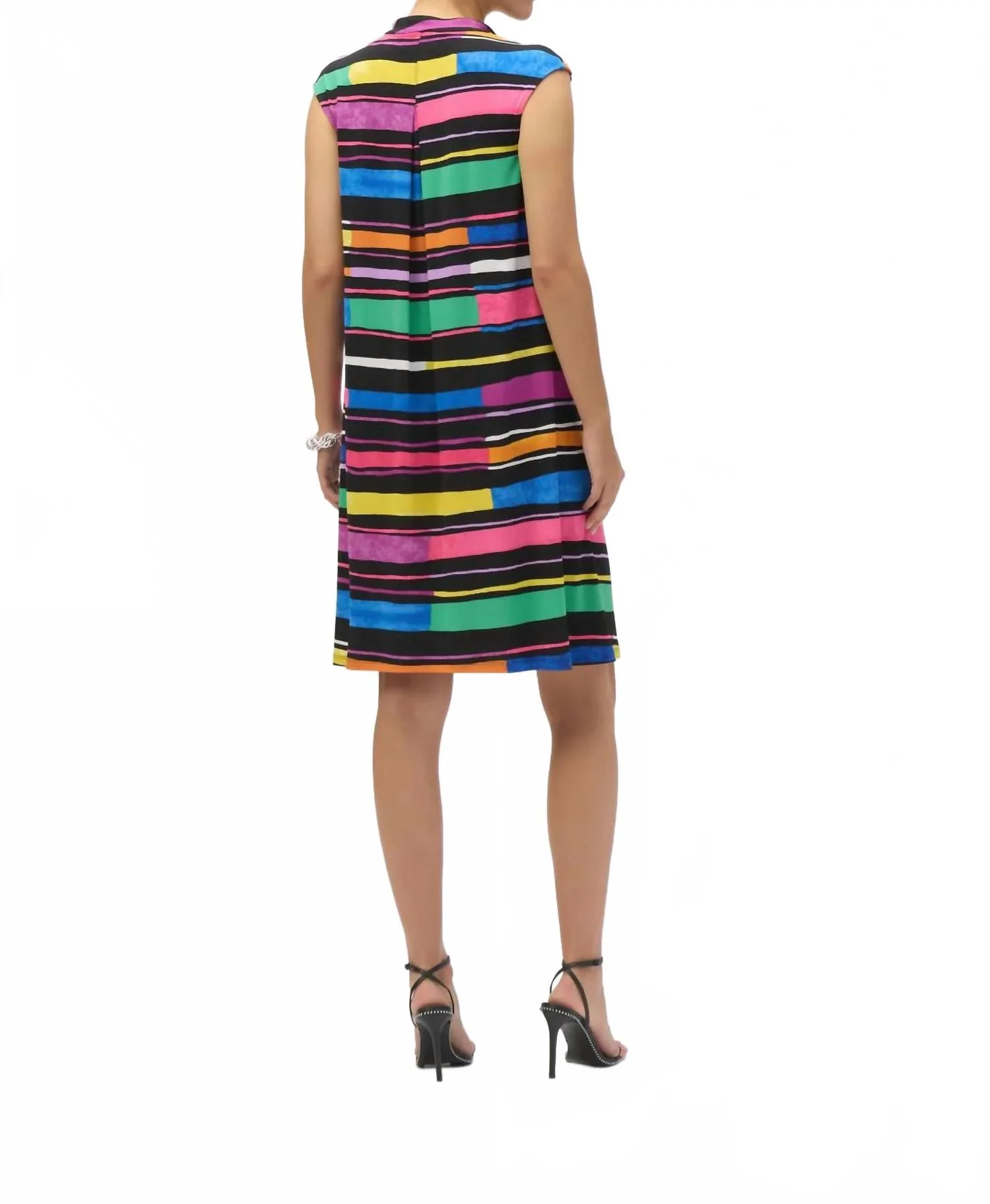 V-Neck Sleeveless Trapeze Dress In Black/multi - Image 2