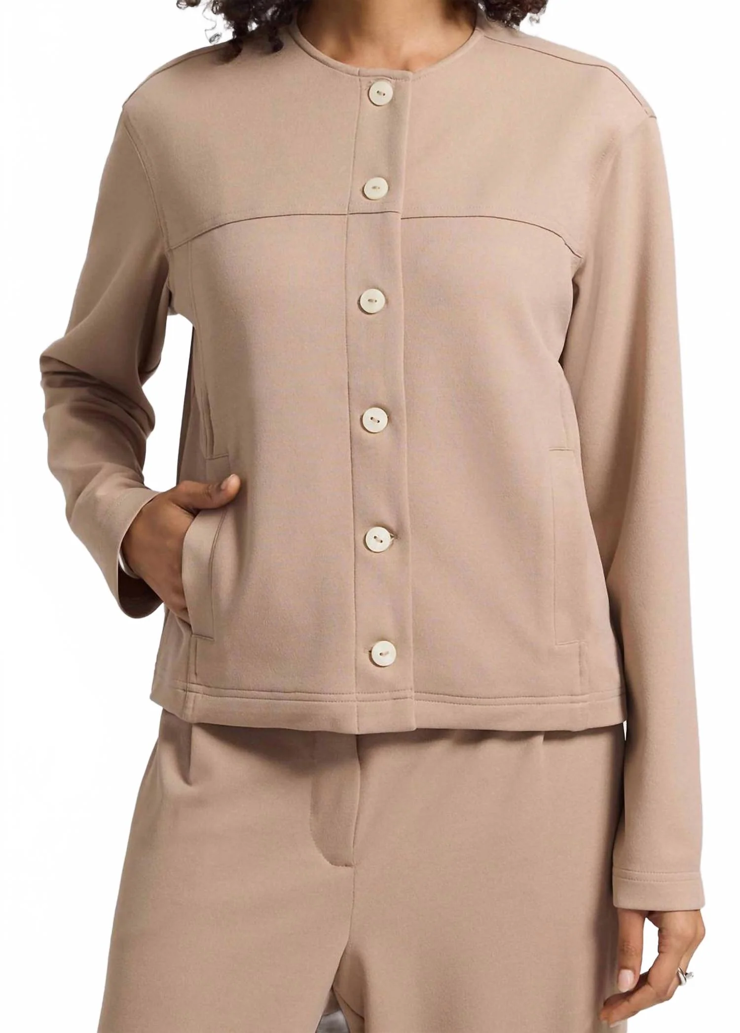Valerie Crepe Knit Jacket In Khaki - Image 3